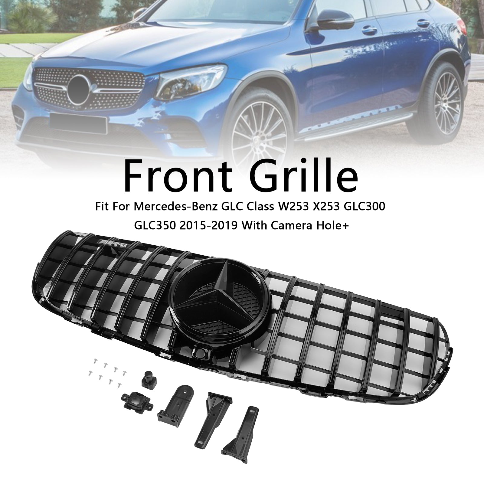 Grille de pare-chocs avant noire brillante pour Mercedes Benz GLC X253 C253 2015-2019
