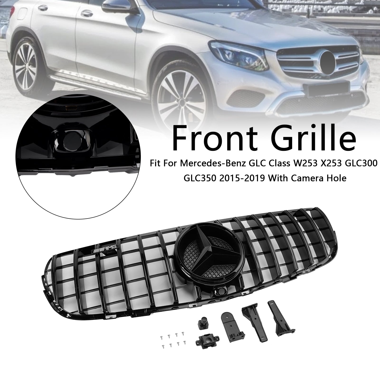 Grille de pare-chocs avant noire brillante pour Mercedes Benz GLC X253 C253 2015-2019