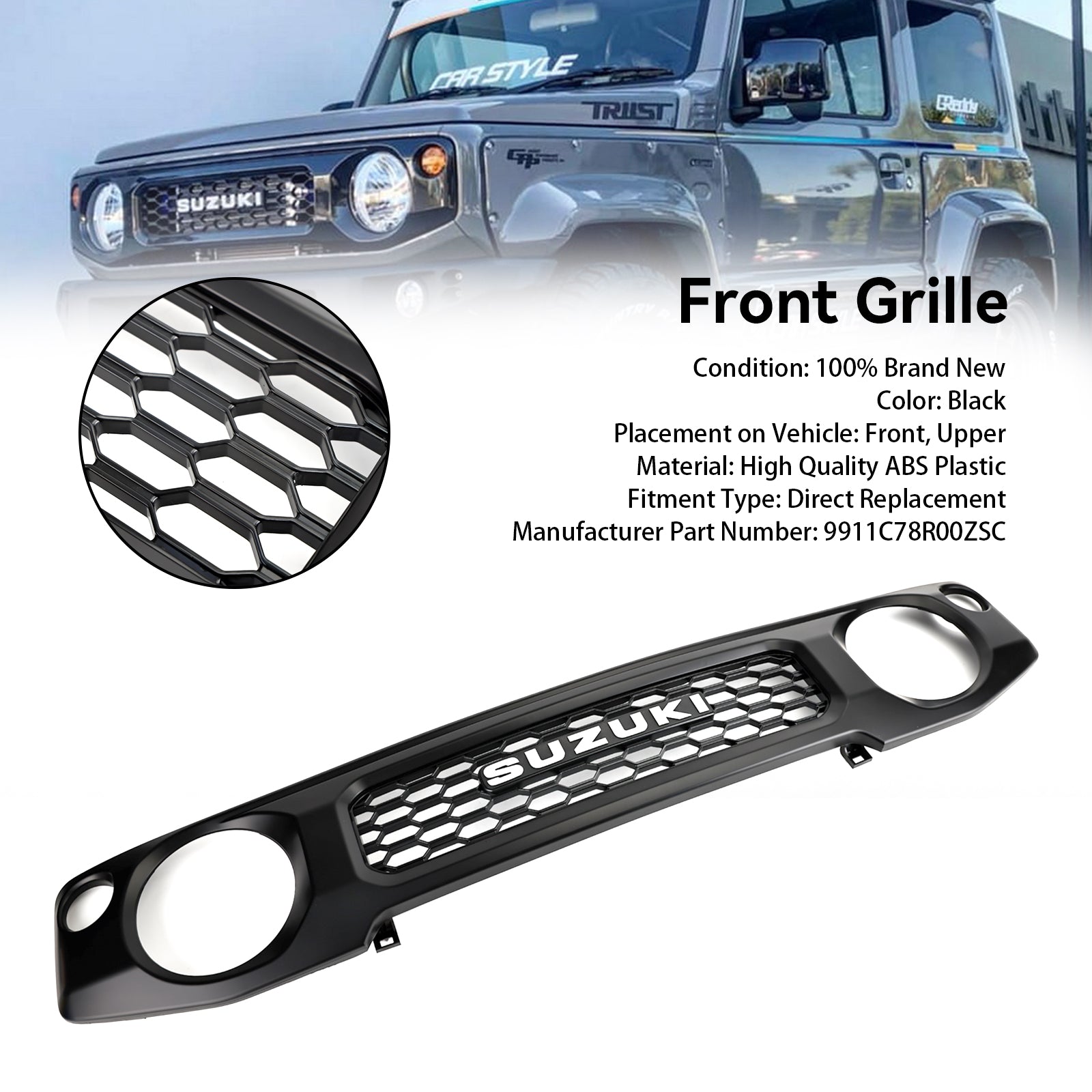 Hunajakenno etupuskurin säleikkö Suzuki Jimny JB74 2019-2023 musta