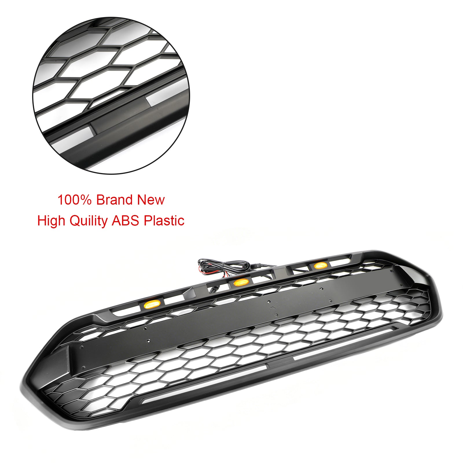 Grille de pare-chocs avant noire mate de style Ford Transit Custom Raptor 2018-2023 avec 3 LED
