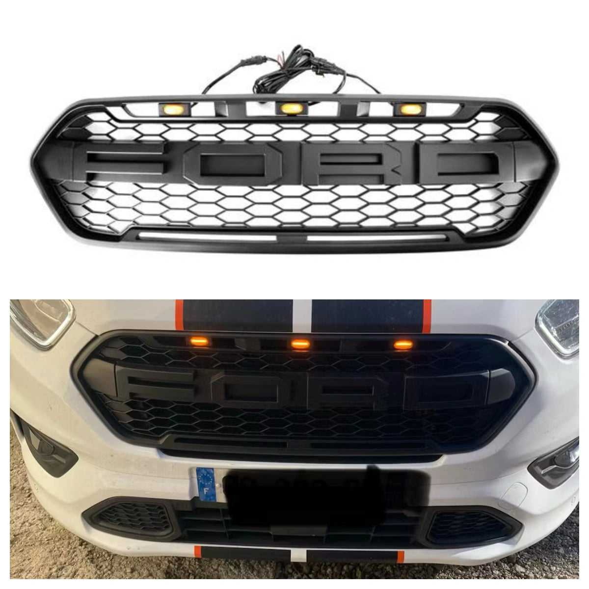 2018-2023 Ford Transit Custom Trail avec 3LED noir mat calandre de pare-chocs avant style Raptor