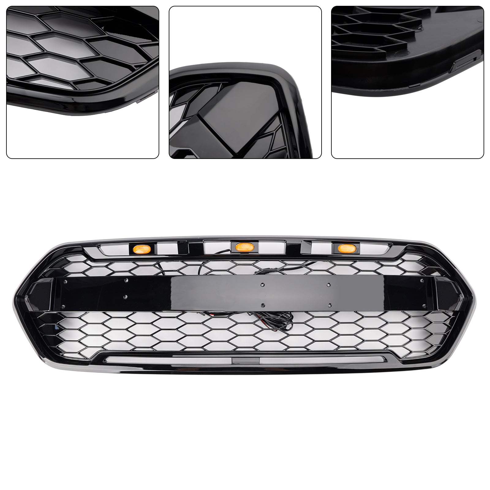 Ford Transit Custom Trail 2018-2023 con griglia anteriore a 3 LED nera lucida