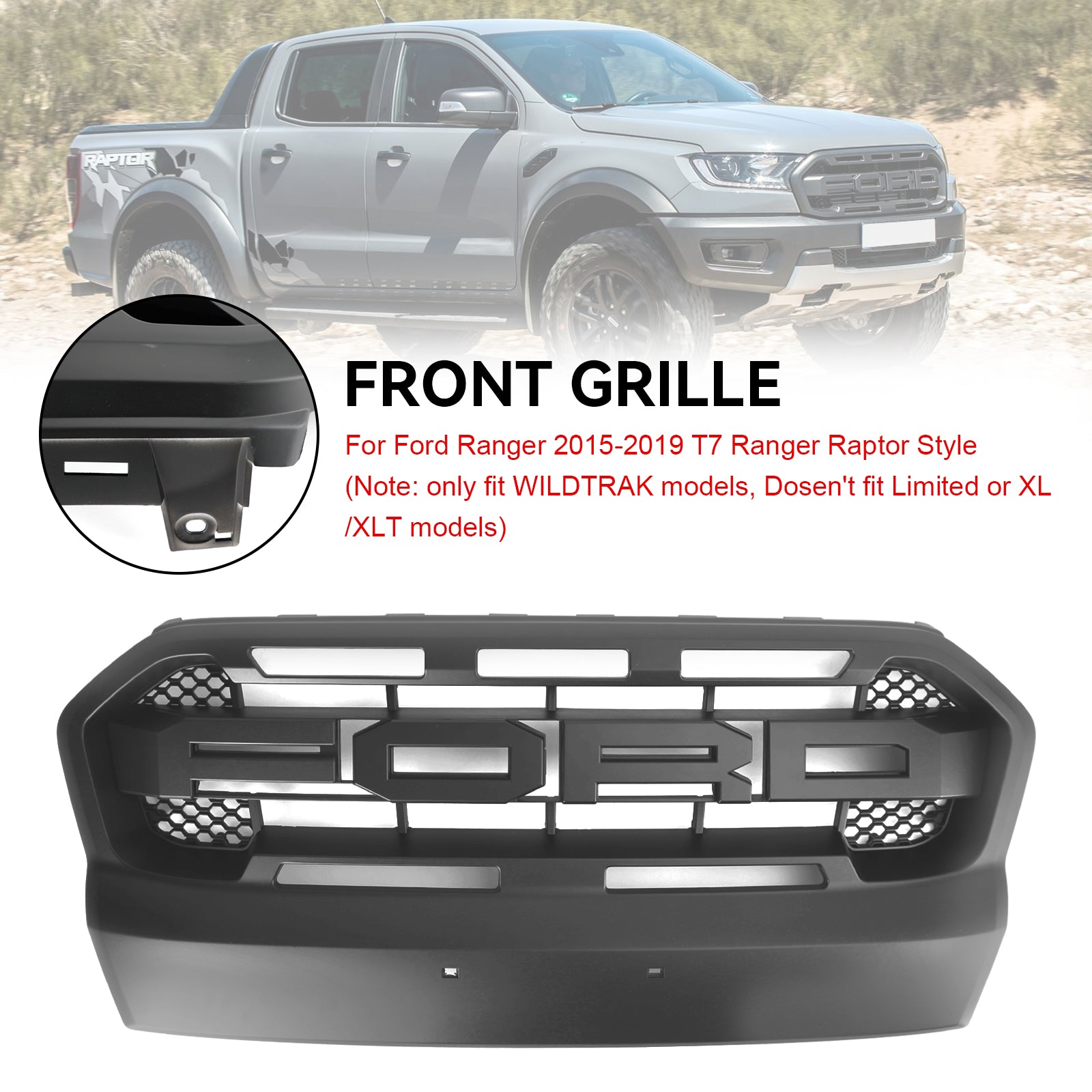 Front Grille Ranger do RAPTOR FORD RANGER 2015 2019 T7 Black Matt