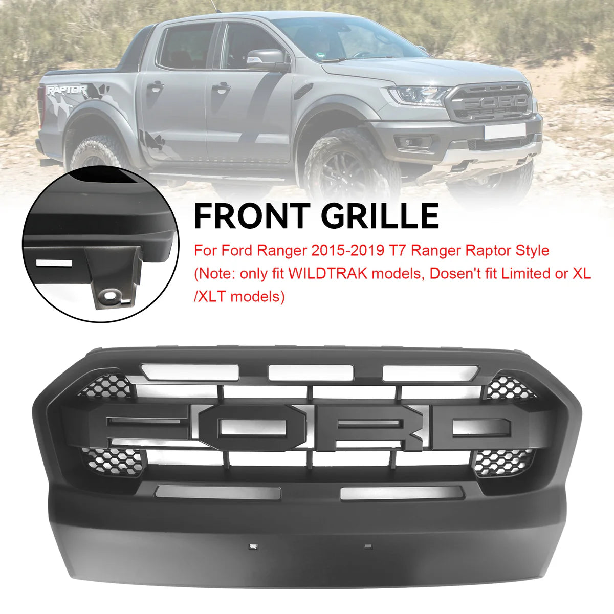 Matt Black Ranger Raptor Raptor Front Bumper Grill Style voor Ford Ranger 2015-2019 T7