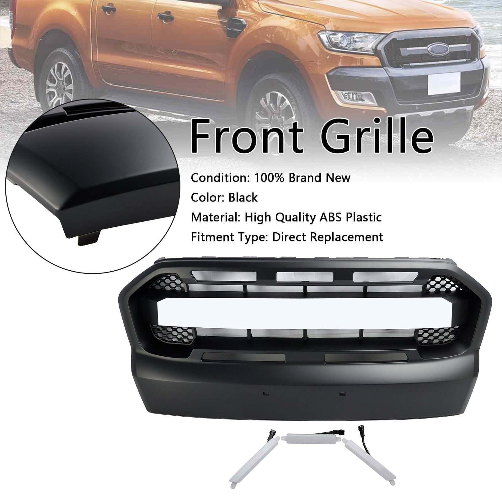 Grille de parachoques antes del estilo Raptor con LED para Ford Ranger T7 2015-2019