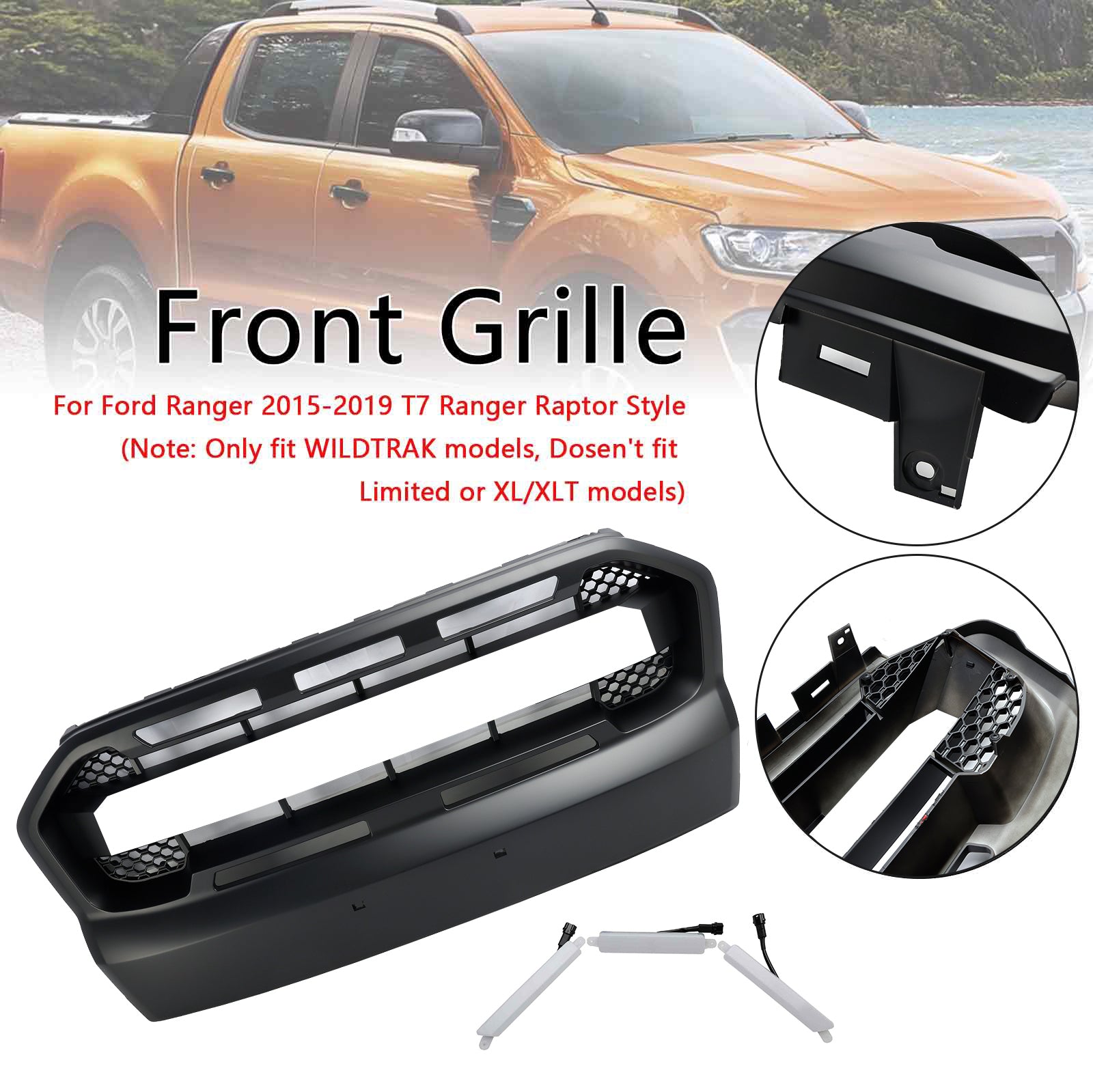 Grille de parachoques antes del estilo Raptor con LED para Ford Ranger T7 2015-2019