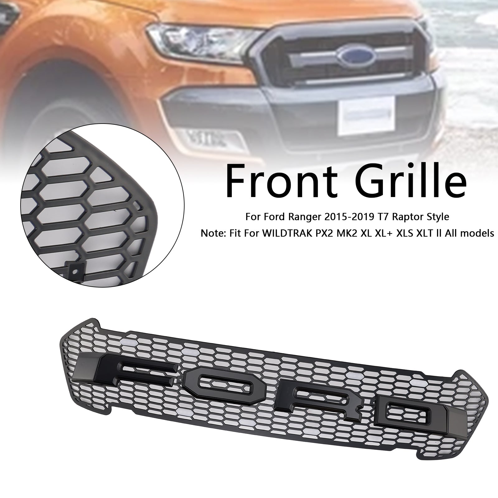 Mat Black Front Bumper Grid dla Ford Ranger 2015-2019 T7 z LED