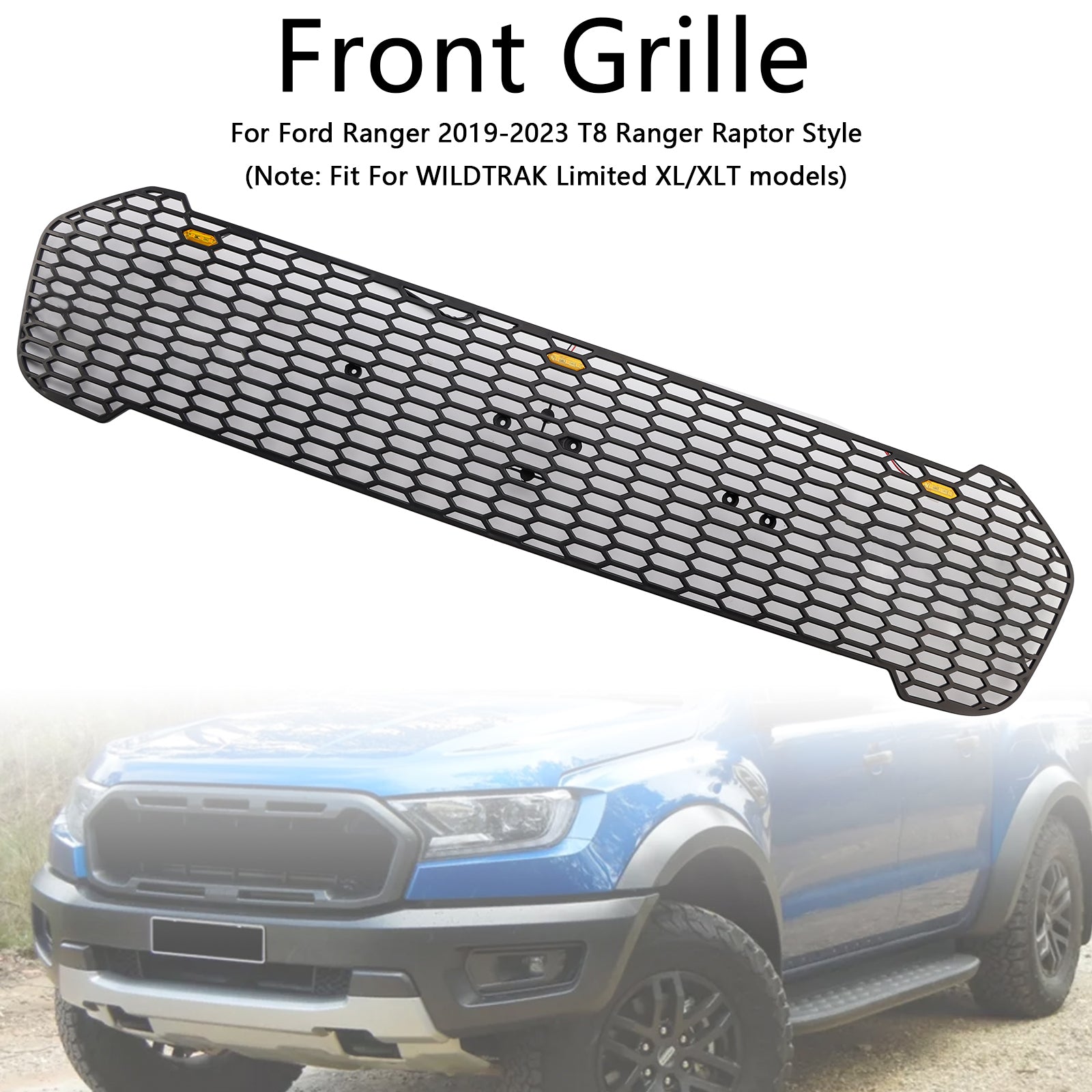 Grille de pare-chocs avant style Raptor à LED pour Ford Ranger T8 2019-2023