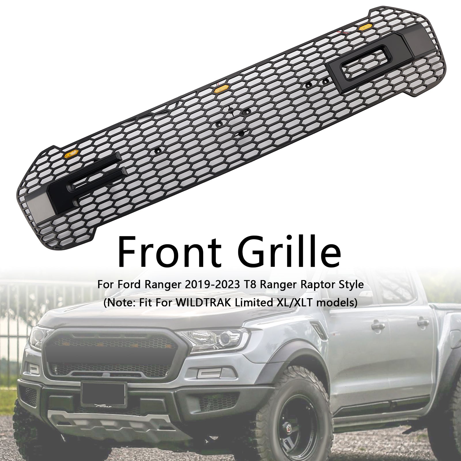 Grille de Bumper Front Style Raptor to LED para Ford Ranger T8 2019-2023