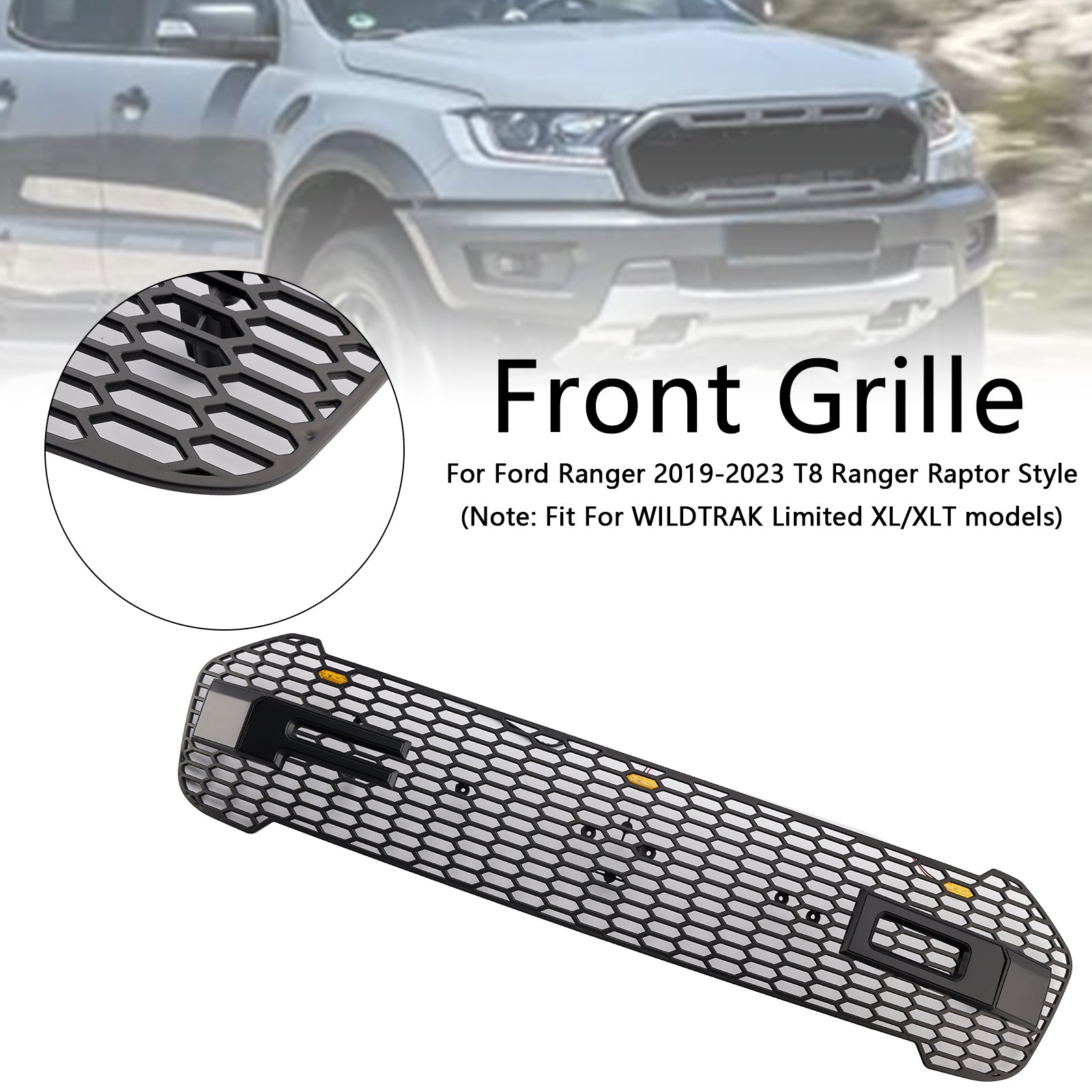 Grille de Bumper Front Style Raptor to LED para Ford Ranger T8 2019-2023