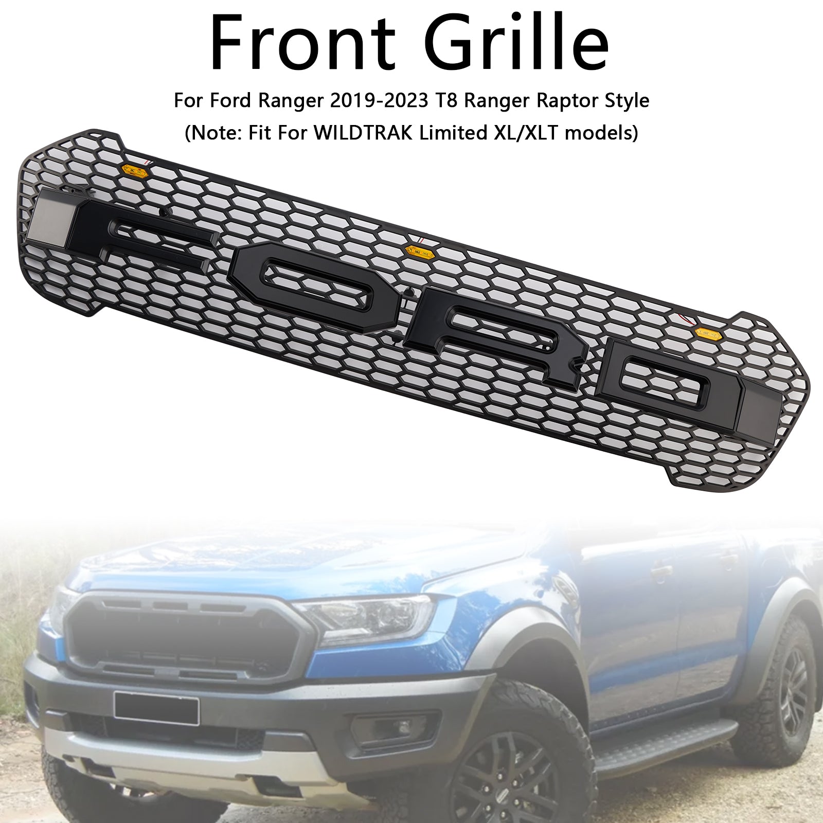 Grille de Bumper Front Style Raptor to LED para Ford Ranger T8 2019-2023