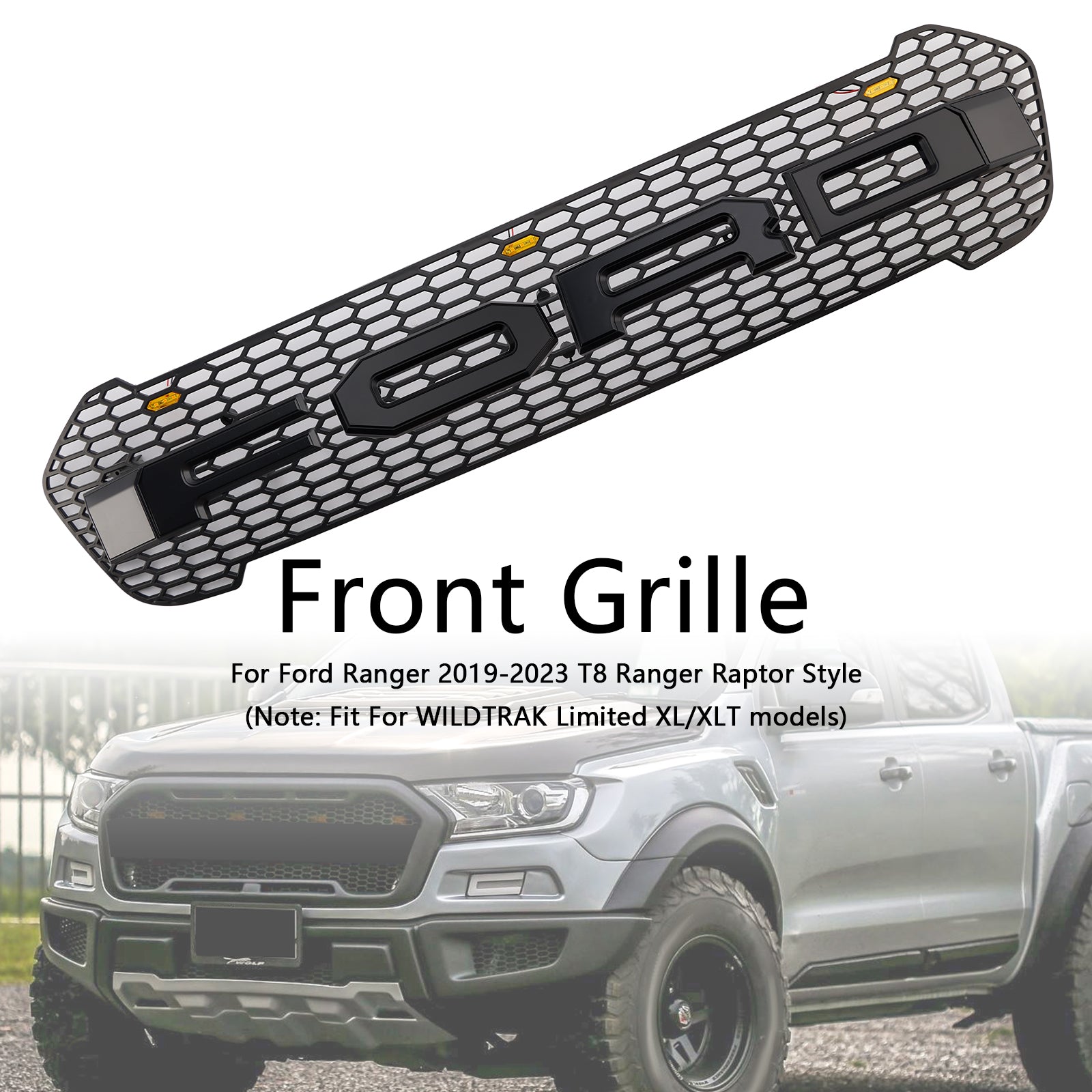 Grille de Bumper Front Style Raptor to LED para Ford Ranger T8 2019-2023