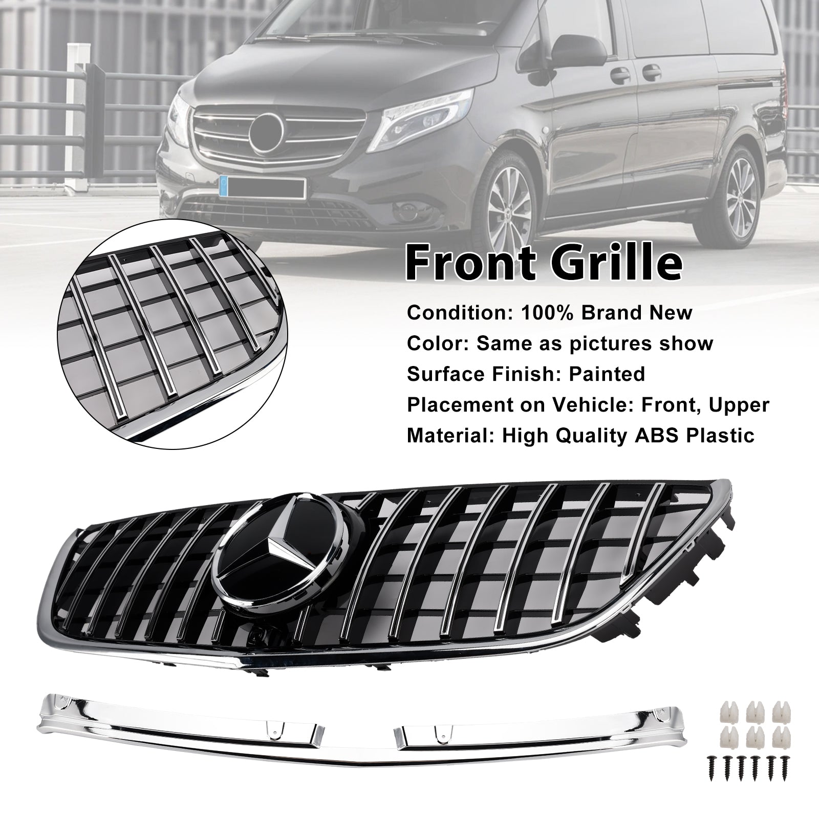 Chromowany przedni grill zderzaka GT Style do Mercedesa Benz Vito W447 2014-2023