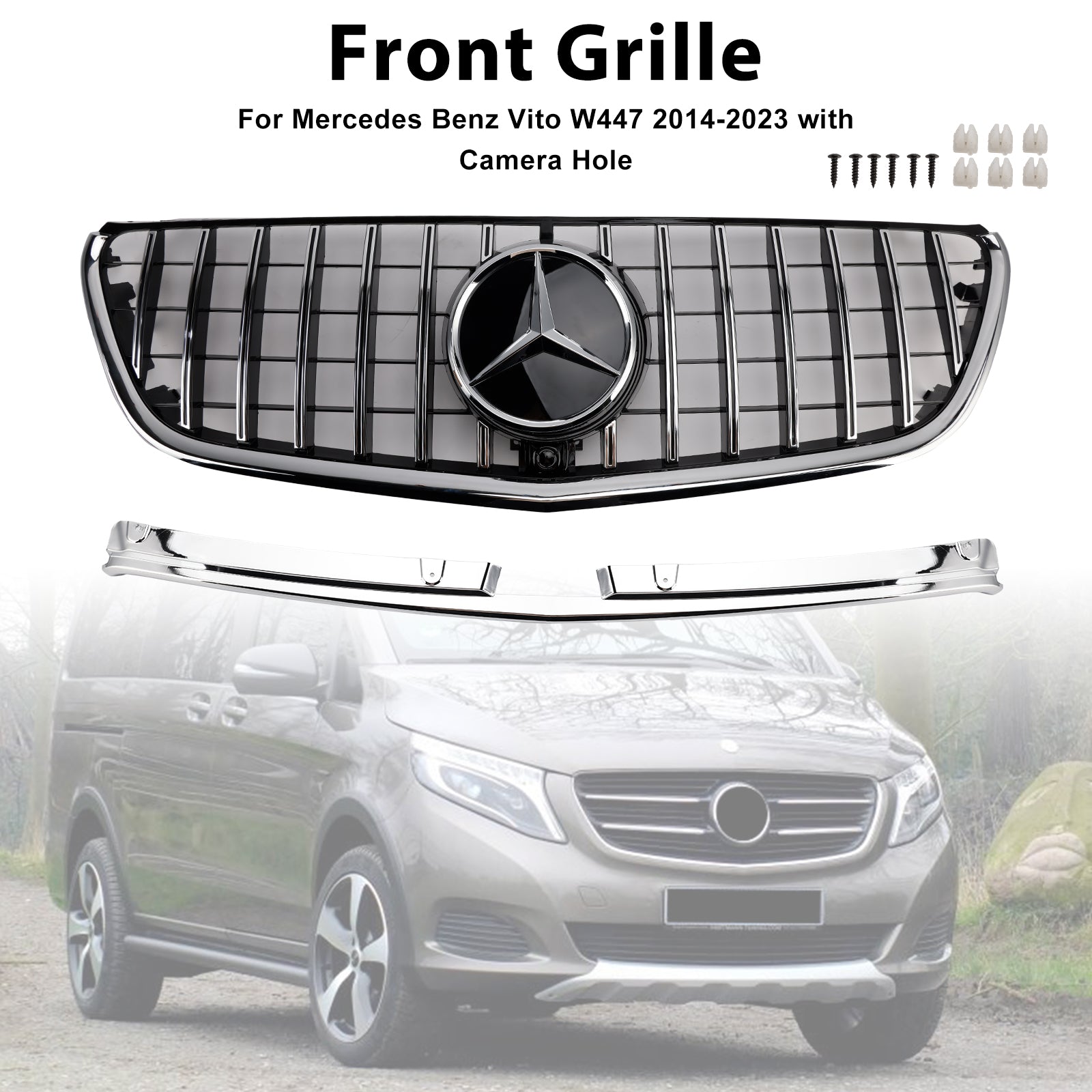 Chromowany przedni grill zderzaka GT Style do Mercedesa Benz Vito W447 2014-2023