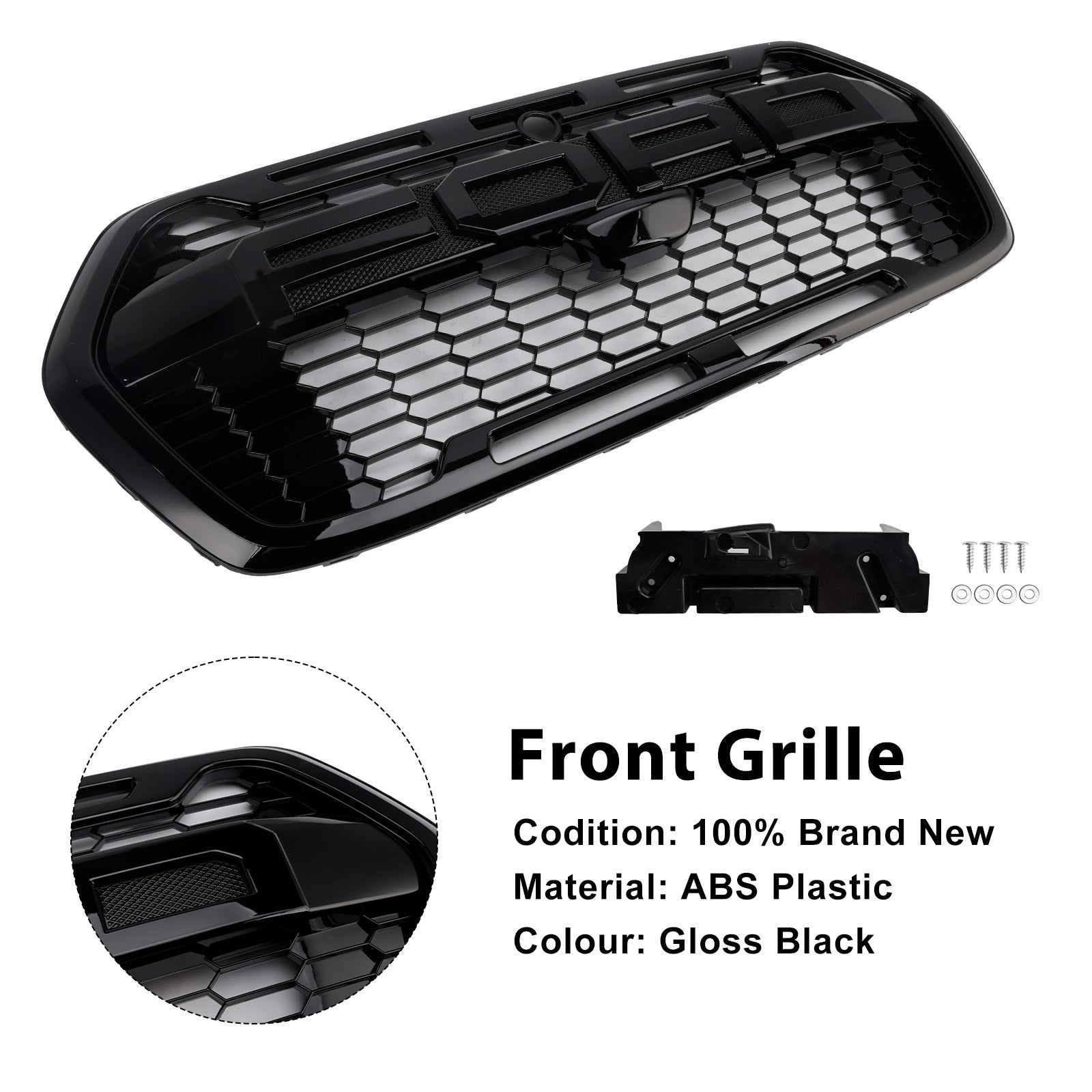 Sijajno črna ABS prednja maska za Ford Transit MK8 2019-2025 - neposredna zamenjava Raptor Style - del #2467809/LK31-17B968-AA5YZ9