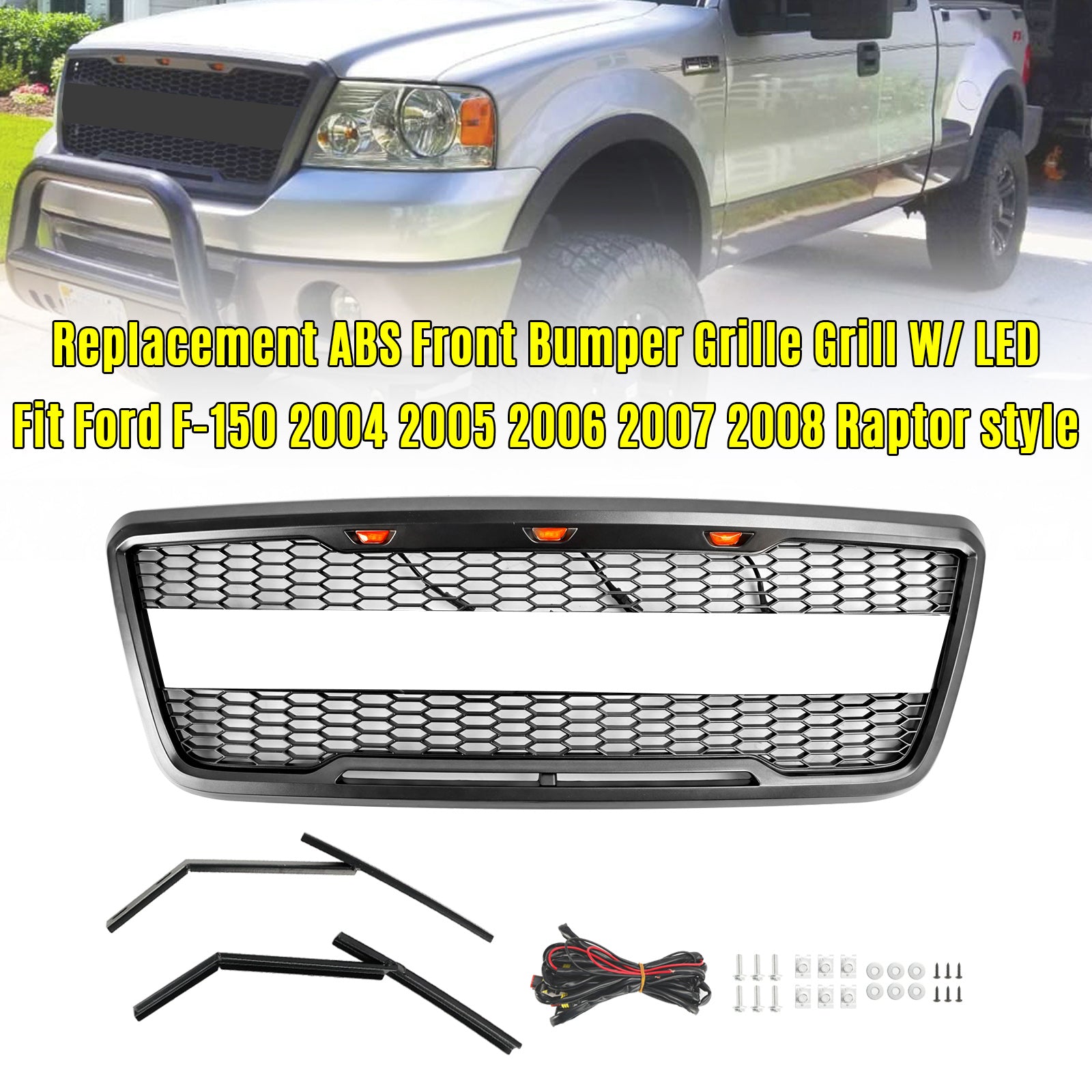 2007 F150 Grille de rechange pour grille de capot en maille avant Ford Style Raptor avec LED générique
