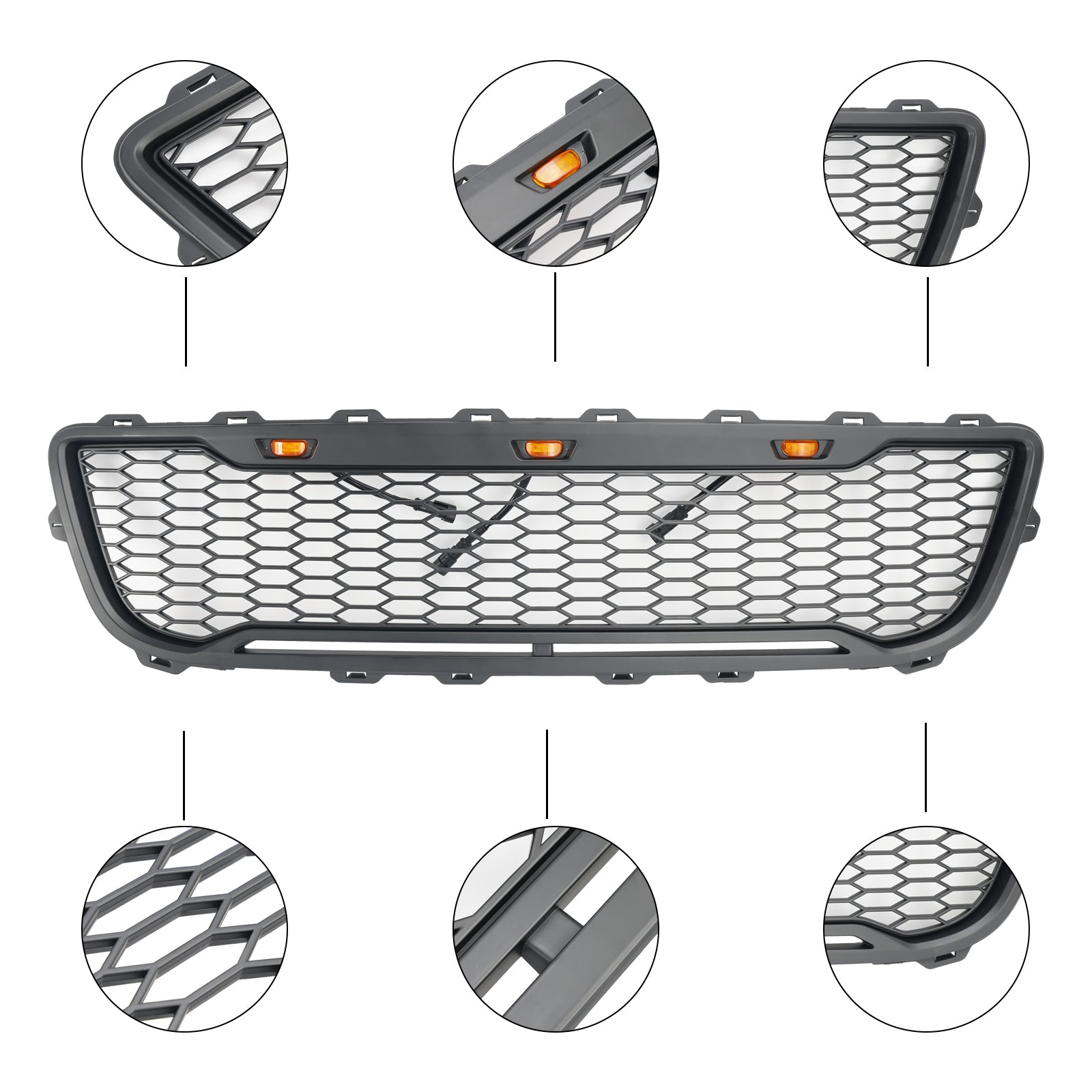 Przednia siatka zderzaka w Matt Black Honeycomb Raptor dla Forda F150 1999-2003 z LED