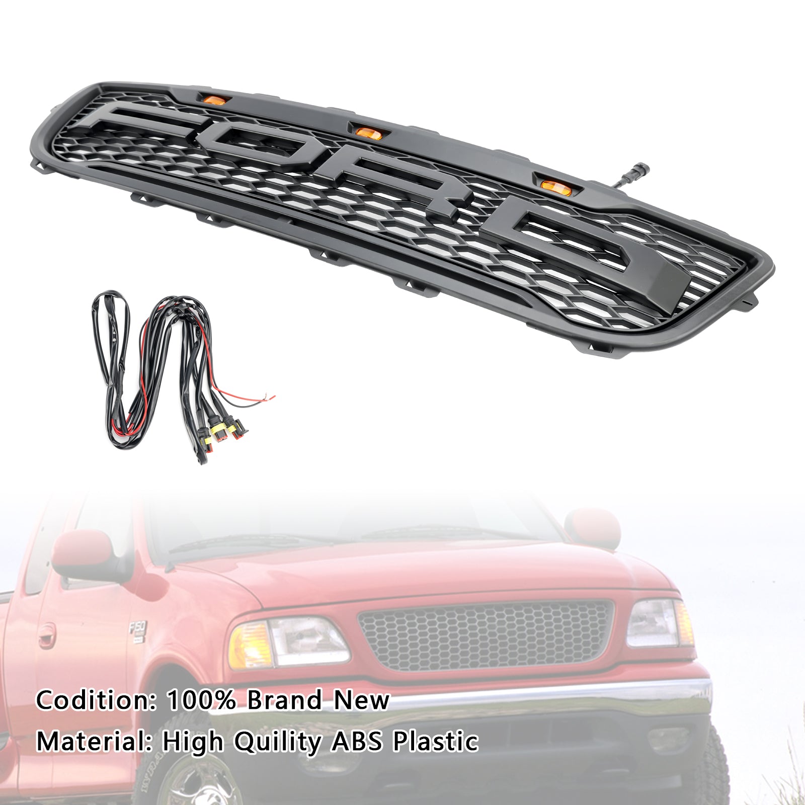 Grid del parachoques delantero en Matt Black Honeycomb Raptor para Ford F150 1999-2003 con LED
