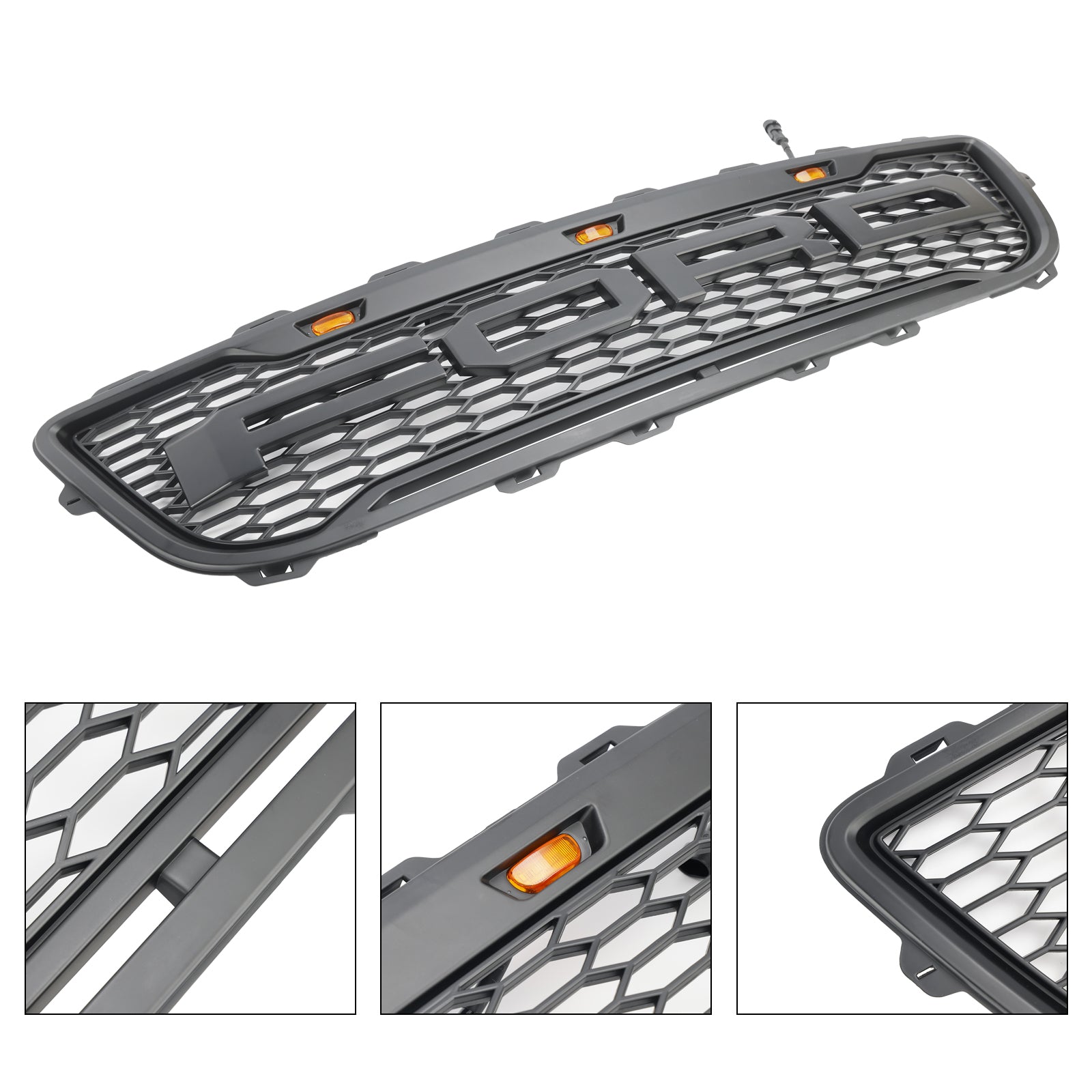 Grid del parachoques delantero en Matt Black Honeycomb Raptor para Ford F150 1999-2003 con LED