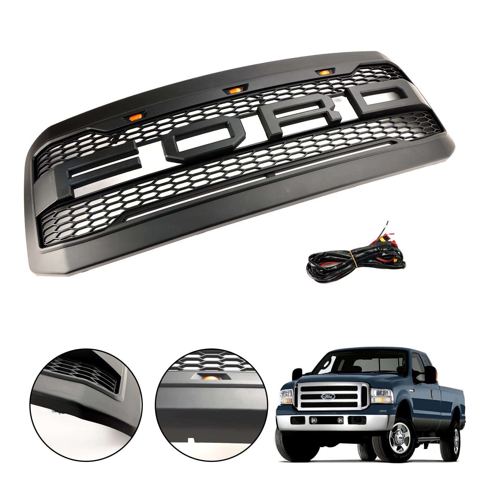 Grille de pare-chocs avant à LED pour Ford F250 F350 Super Duty 2005-2007