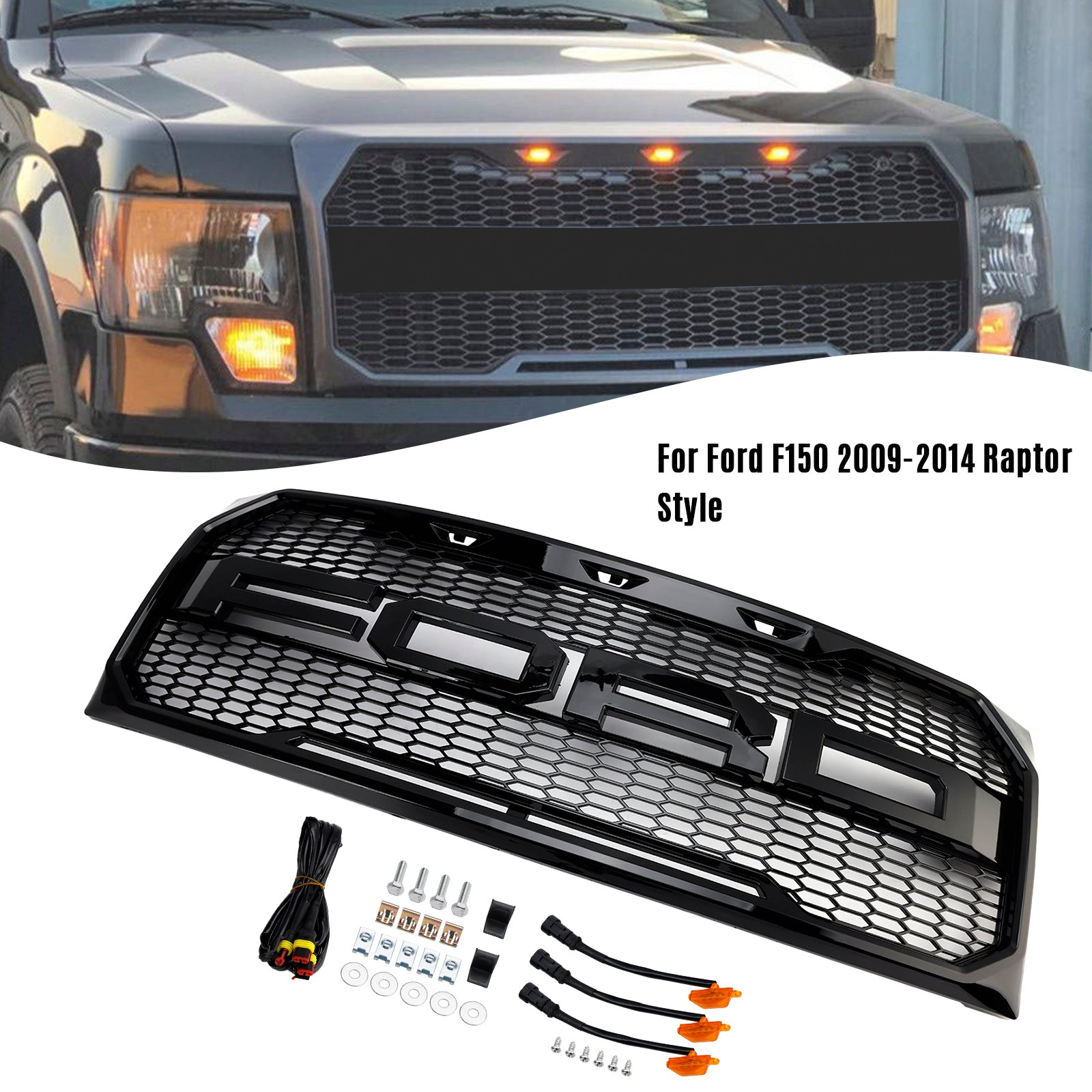 Sijajno črna maska sprednjega odbijača v slogu Raptor, združljiva s Ford F150 2009-2014