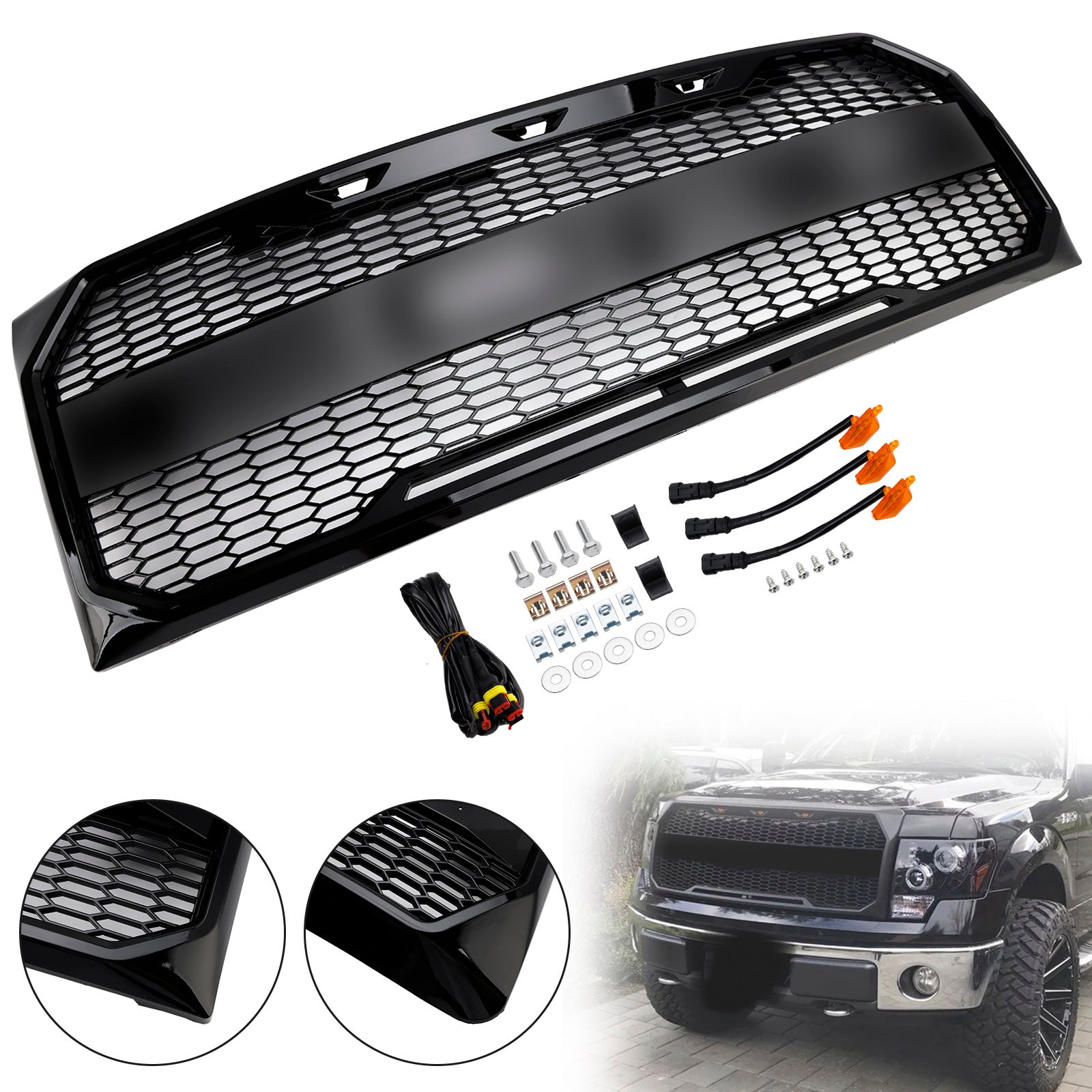 Calandre de pare-chocs avant style Raptor noir brillant compatible avec Ford F150 2009-2014
