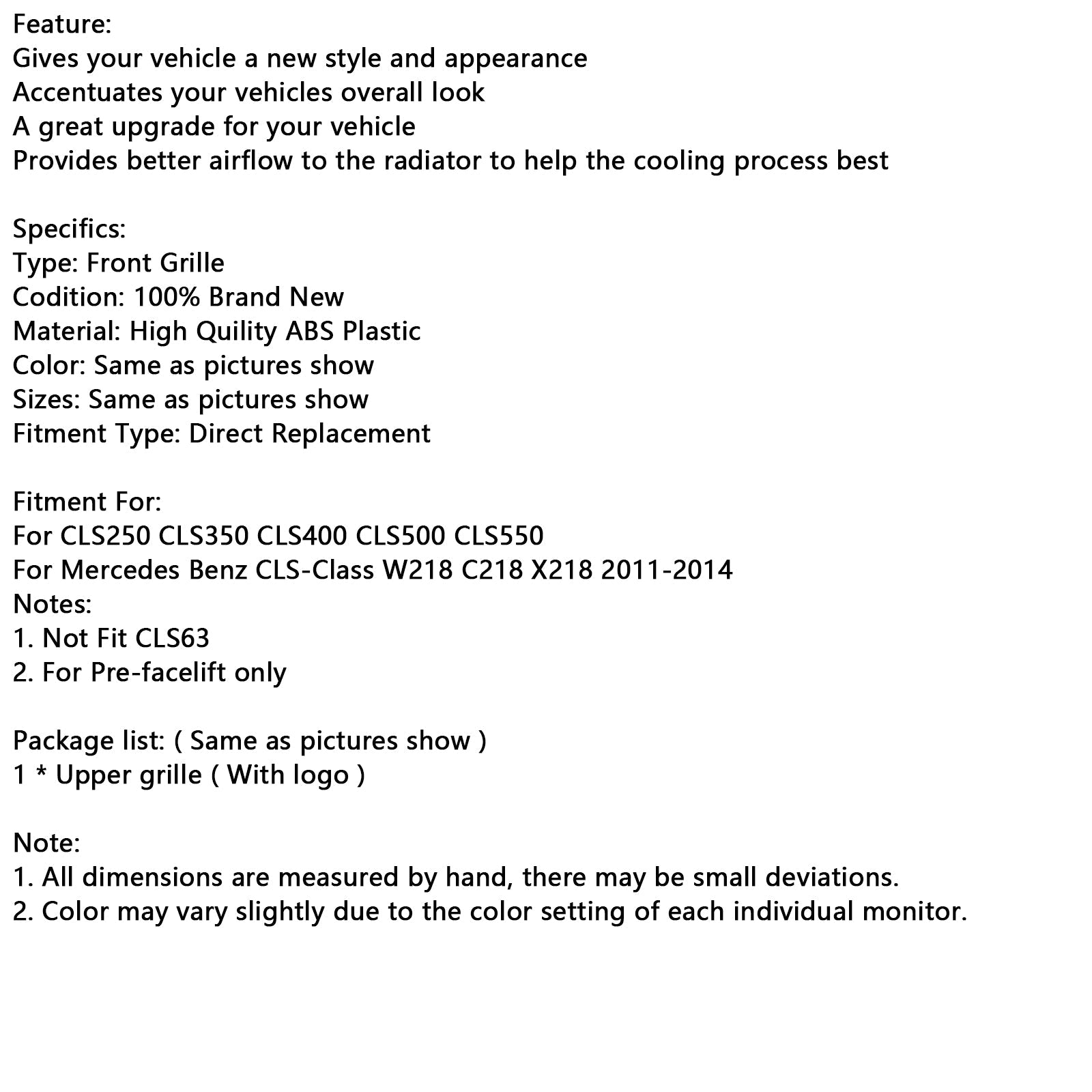 Sprednja maska Mercedes-Benz CLS W218 CLS250/350/450/500/550 2011–2014