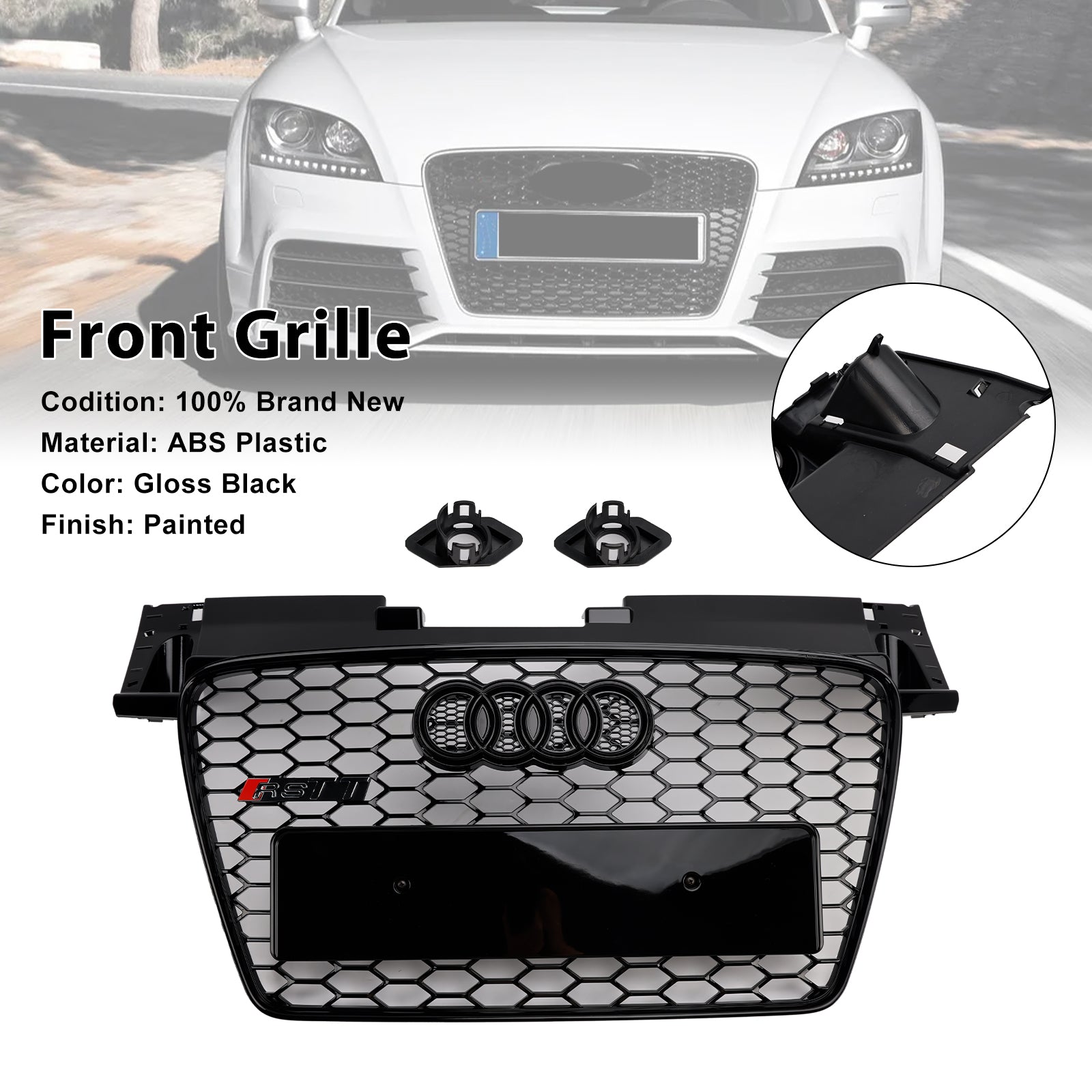 Calandre avant en nid d'abeille style Audi TT TTS RS 2006-2014, noir brillant