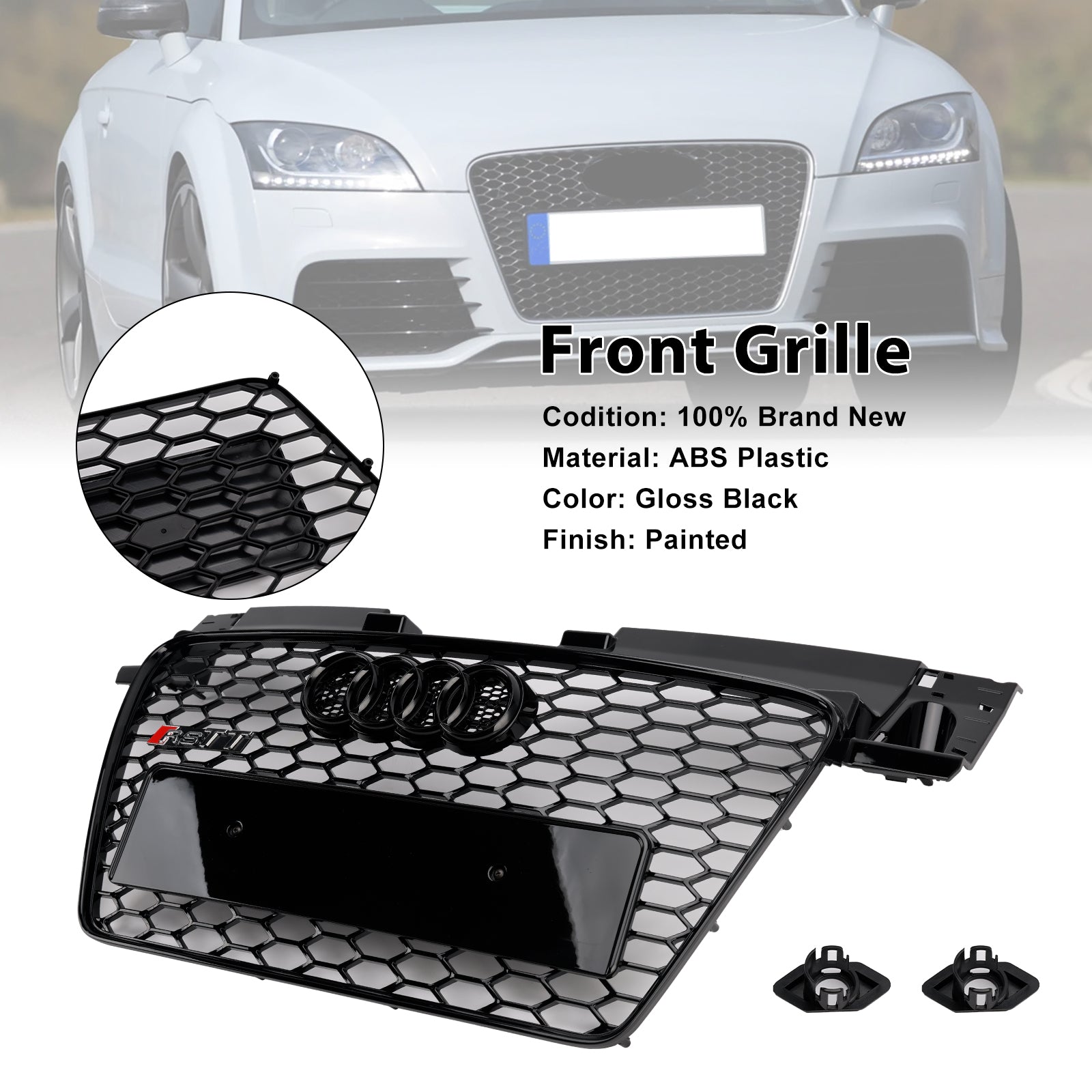 Calandre avant en nid d'abeille style Audi TT TTS RS 2006-2014, noir brillant