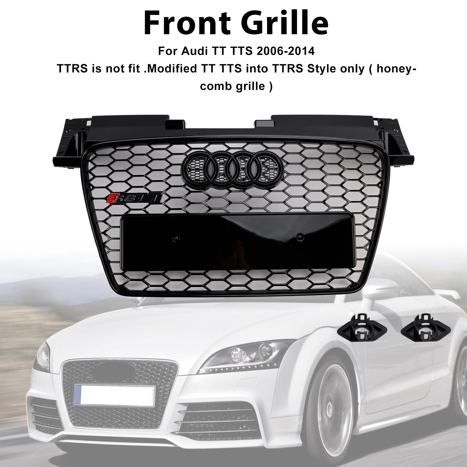 Calandre avant en nid d'abeille style Audi TT TTS RS 2006-2014, noir brillant