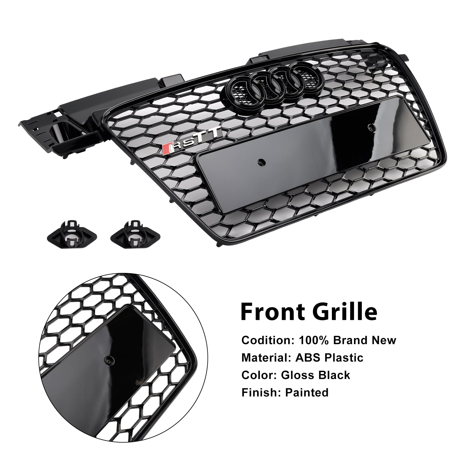 Calandre avant en nid d'abeille style Audi TT TTS RS 2006-2014, noir brillant