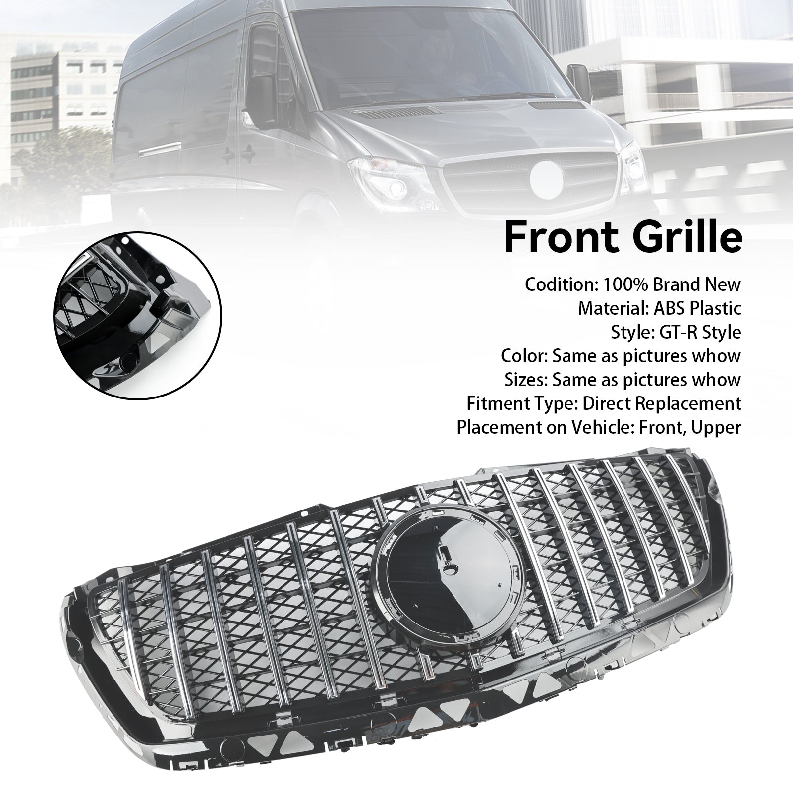 Grille de pare-chocs avant chromée pour Mercedes Benz Sprinter W906 2014-2018