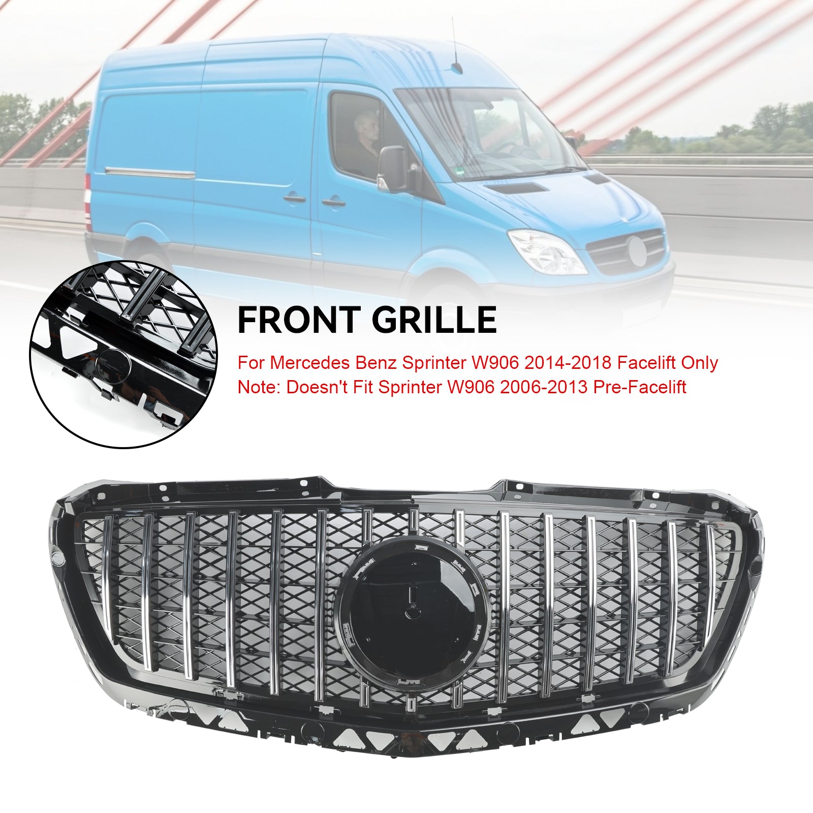 Grille de pare-chocs avant chromée pour Mercedes Benz Sprinter W906 2014-2018