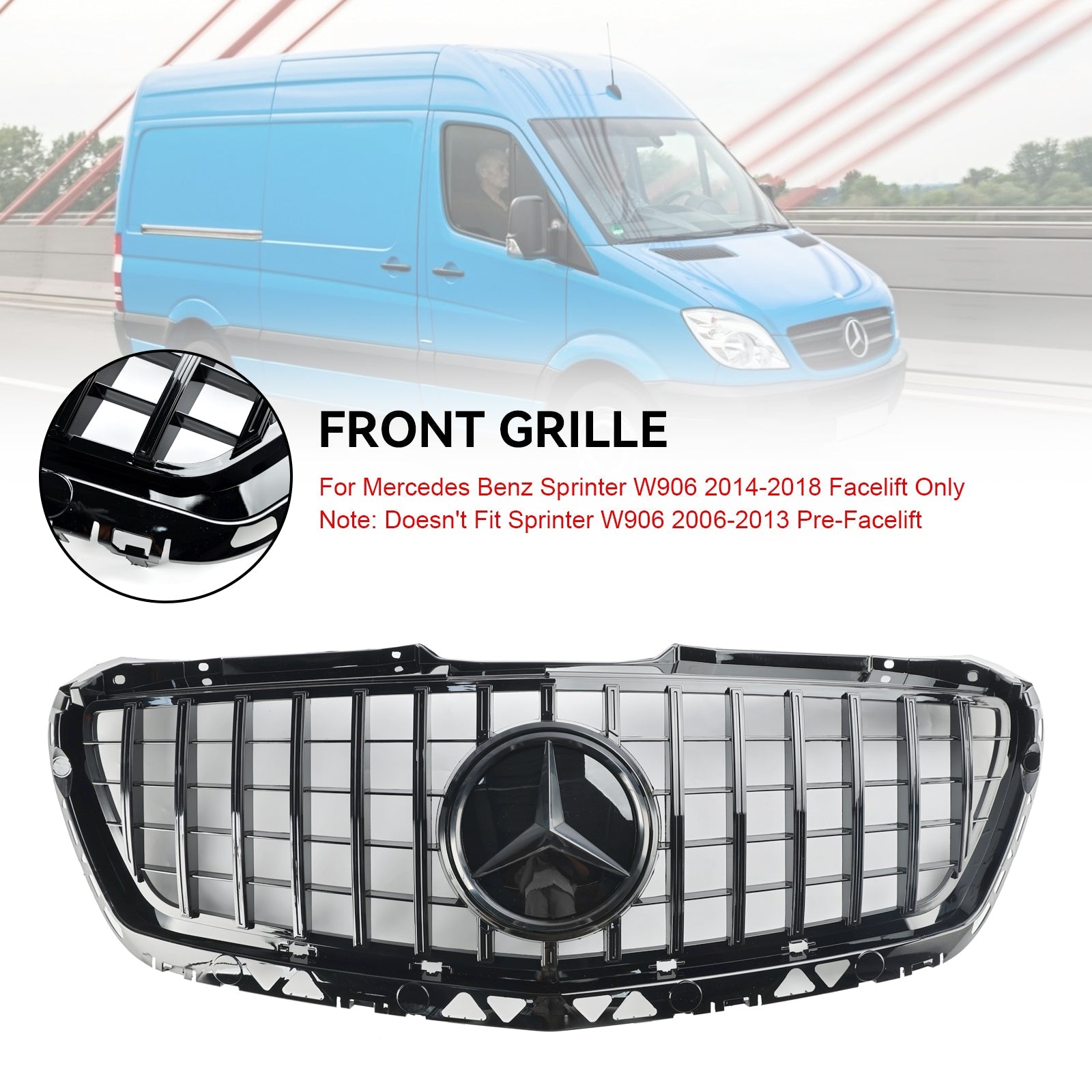 Zwart voorbumperrooster voor Mercedes Benz Sprinter W906 2014-2018