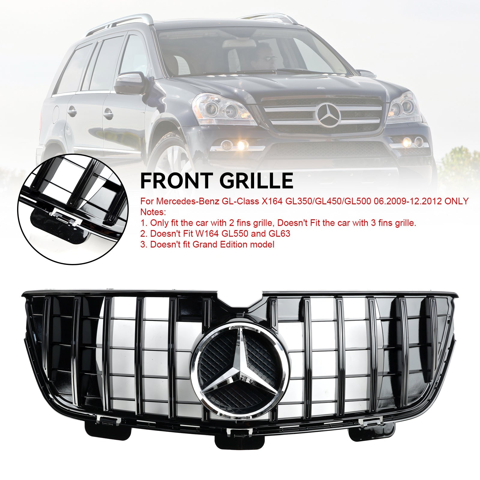 Grid de parachoques delantero cromado para Mercedes-Benz GL X164 GL450 GL500 2010-2012