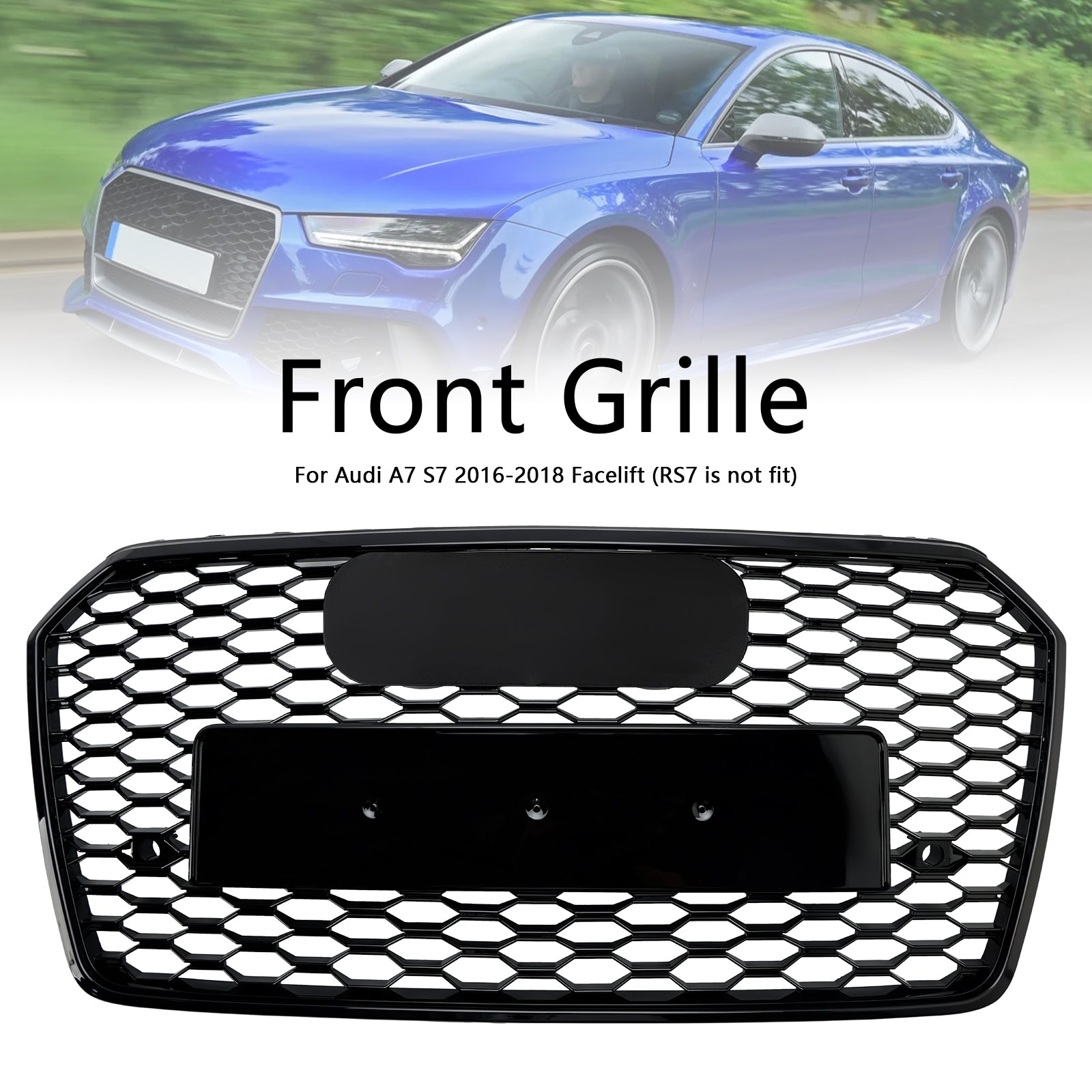 Grille de pare-chocs avant en nid d';abeille de style Audi A7 C7 S7 RS7 2016-2018 noire