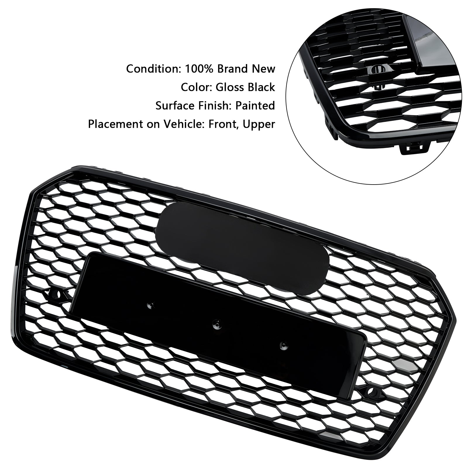 Grille de pare-chocs avant en nid d';abeille de style Audi A7 C7 S7 RS7 2016-2018 noire