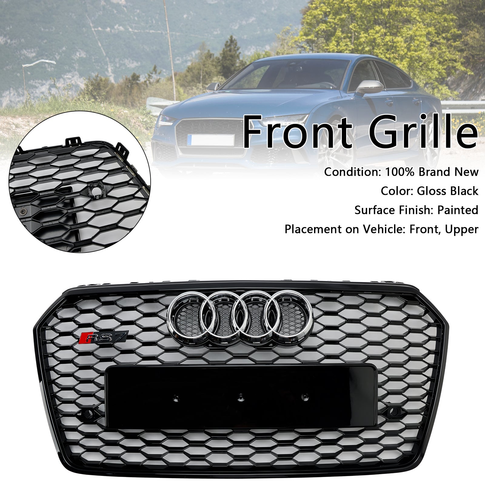 Grille de pare-chocs avant en nid d';abeille de style Audi A7 C7 S7 RS7 2016-2018 noire