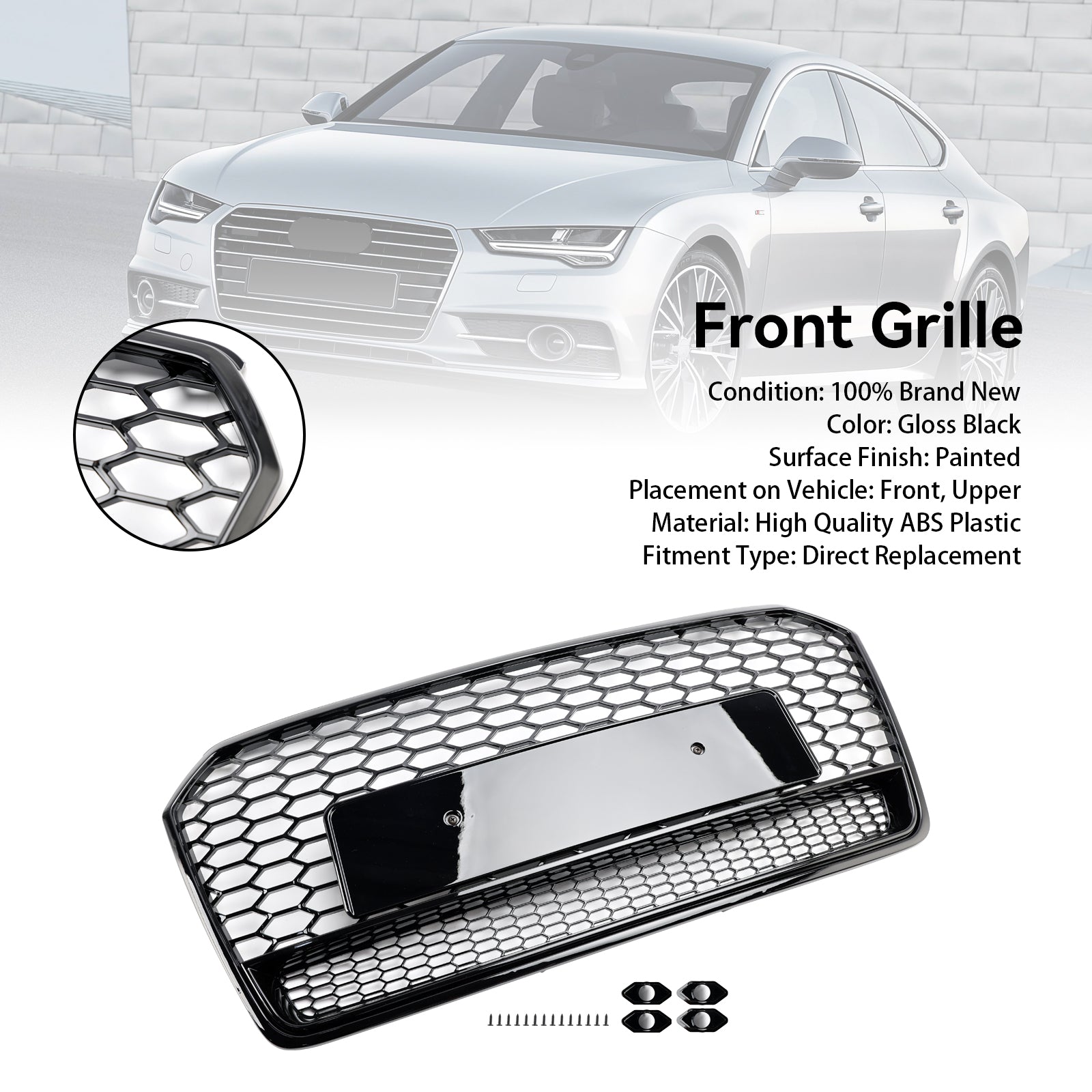 Audi A7 C7 S7 RS7 2016-2018 Zwart honingraatstijl voorbumpergrille