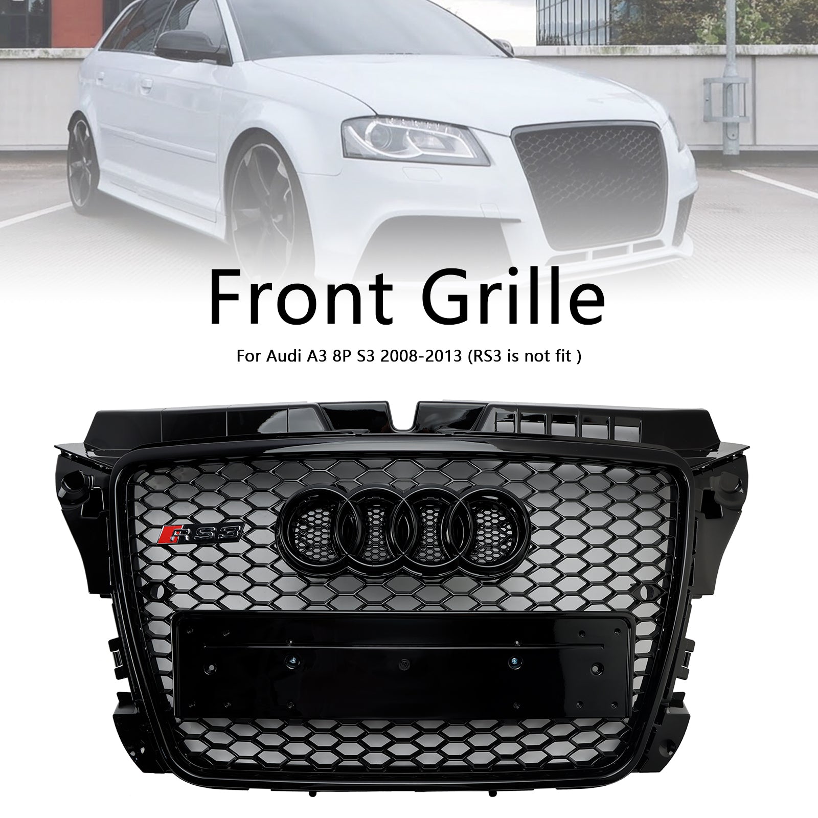 2008-2013 Audi A3 8P RS3 Style Grille de pare-chocs avant en nid d'abeille générique