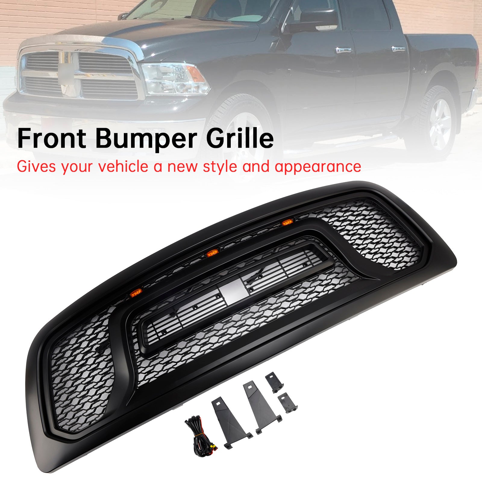 Czarna przednia osłona zderzaka z lampkami LED do Dodge Ram 1500 (2009-2012)
