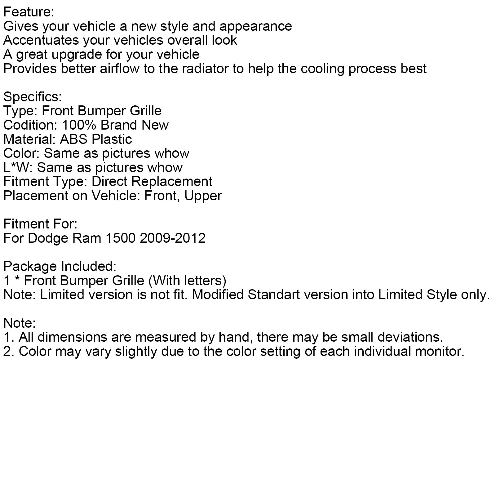 Maska sprednjega odbijača v stilu LTD z LED lučmi za Dodge Ram 1500 (2009-2012)