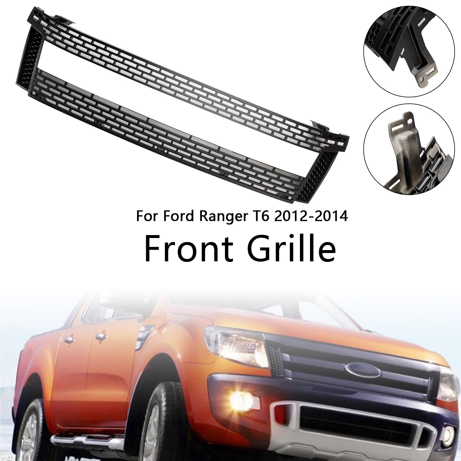 2012-2015 Ford Ranger T6 PX1 Raptor sprednja rešetka, zgornji odbijač, mat črna zamenjava rešetke z LED lučmi