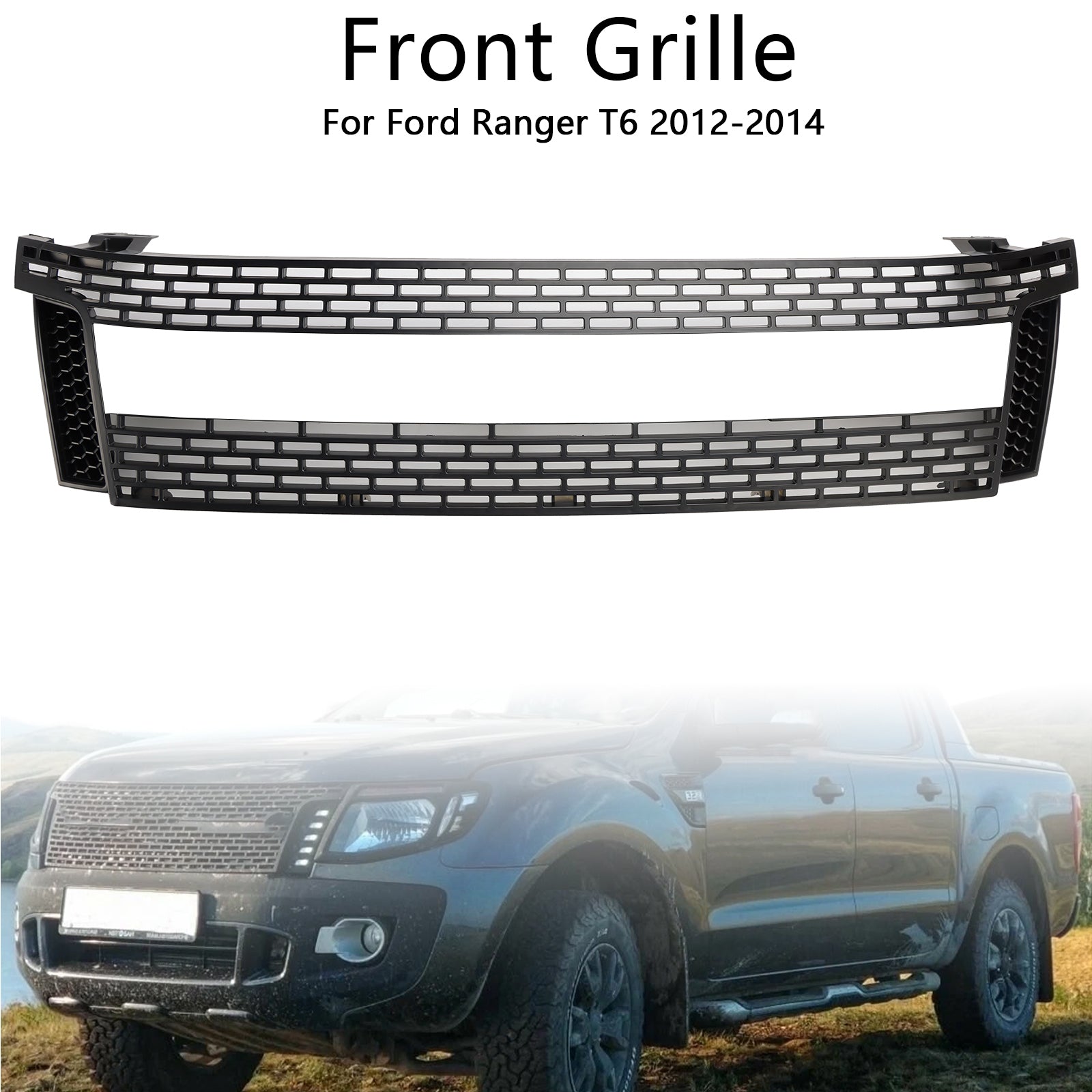 2012-2015 Ford Ranger T6 PX1 Raptor sprednja rešetka, zgornji odbijač, mat črna zamenjava rešetke z LED lučmi