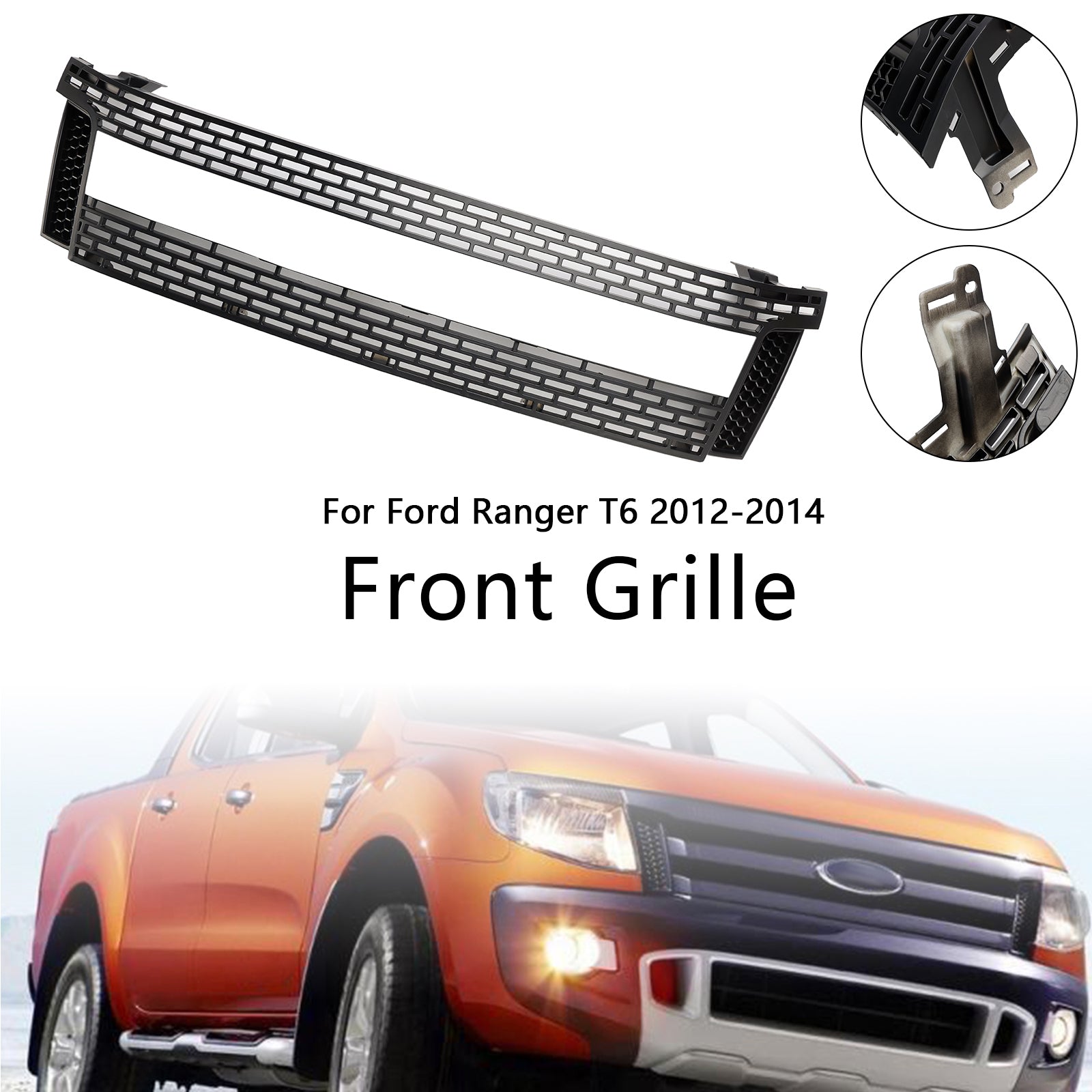 2012-2015 Ford Ranger T6 PX1 Raptor sprednja rešetka, zgornji odbijač, mat črna zamenjava rešetke z LED lučmi