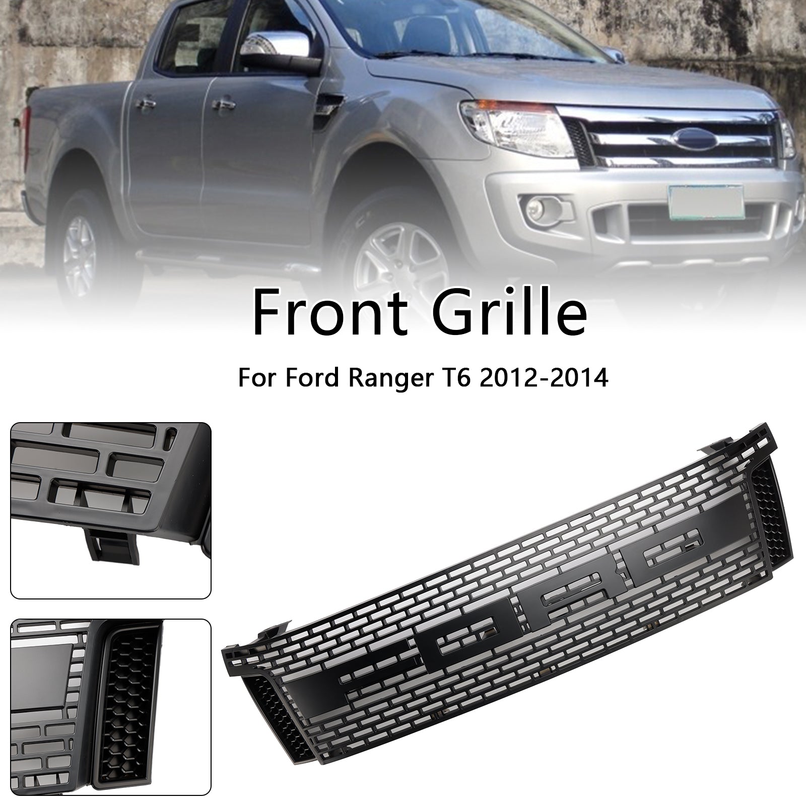 2012-2015 Ford Ranger T6 PX1 Raptor Front Grillin yläpuskurin korvaaminen mustan mustan säleikön LED-valolla