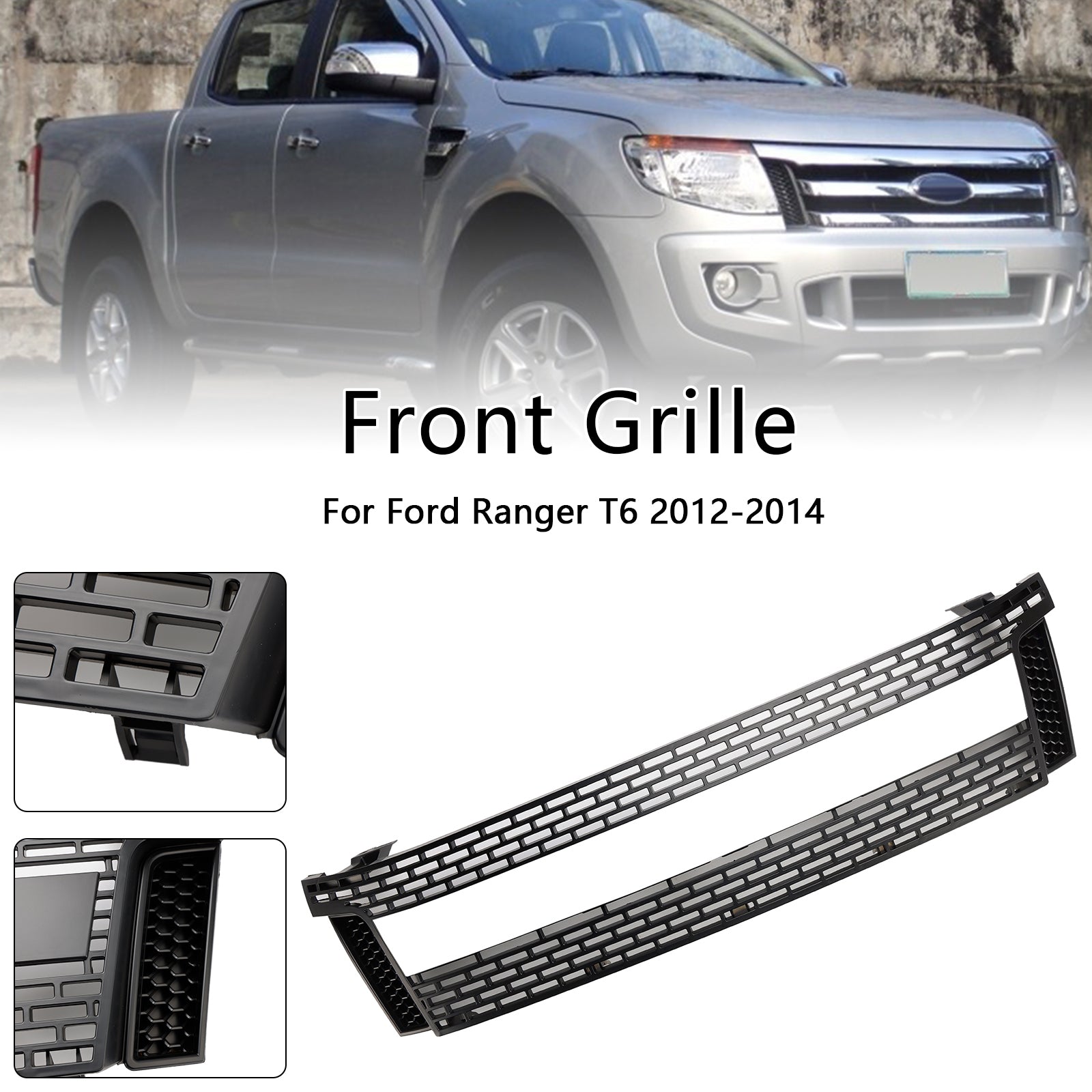 2012-2015 Ford Ranger T6 PX1 Raptor sprednja rešetka, zgornji odbijač, mat črna zamenjava rešetke z LED lučmi