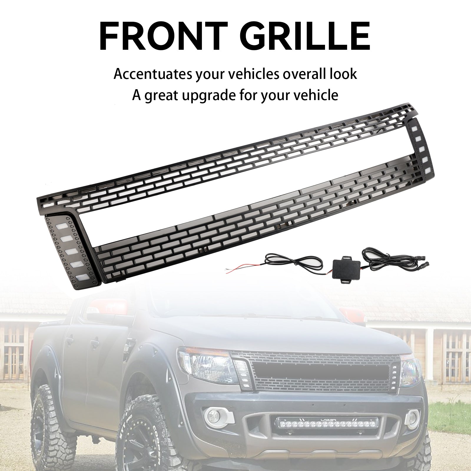 2012-2015 Ford Ranger T6 PX1 Raptor sprednja rešetka, zgornji odbijač, mat črna zamenjava rešetke z LED lučmi