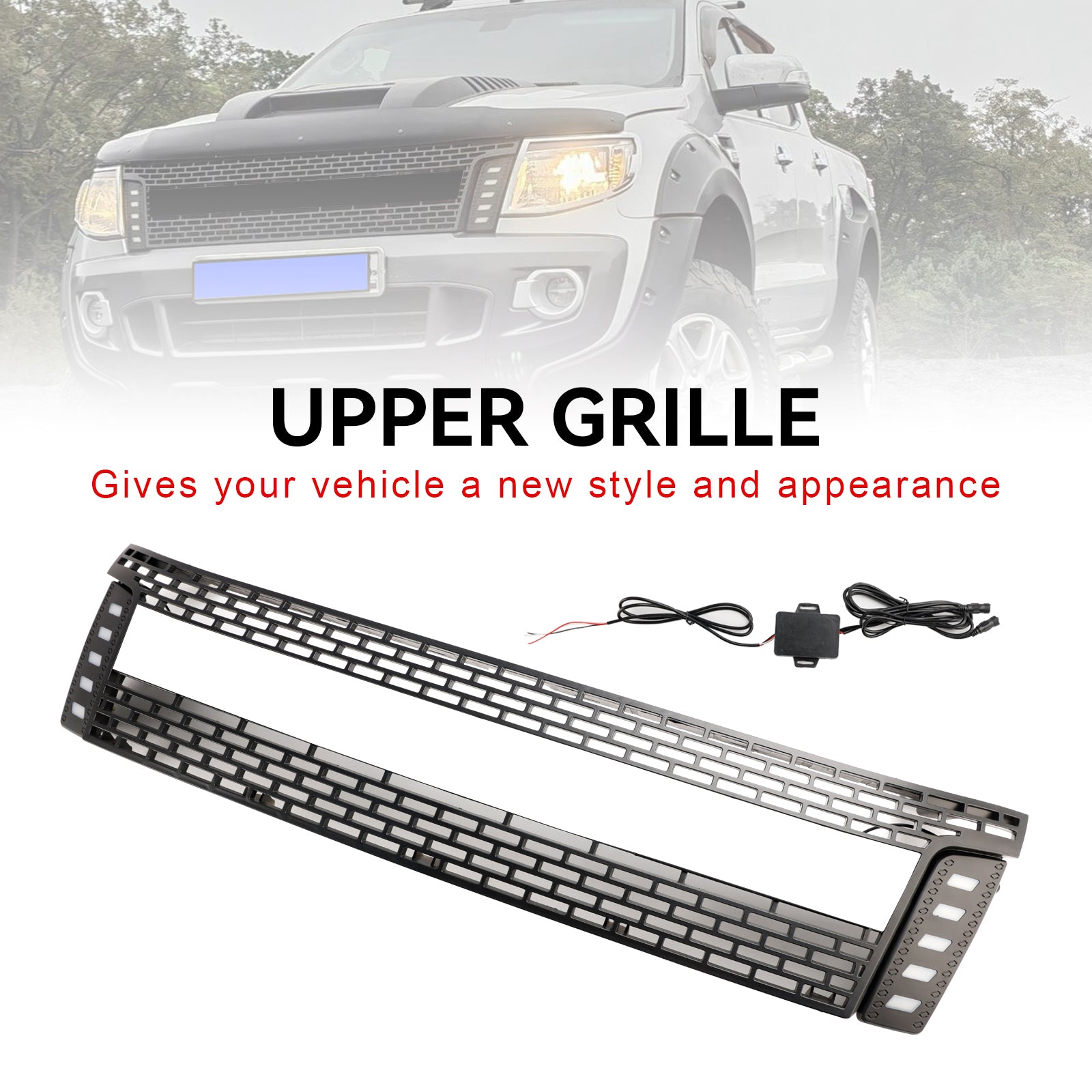 2012-2015 Ford Ranger T6 PX1 Raptor sprednja rešetka, zgornji odbijač, mat črna zamenjava rešetke z LED lučmi