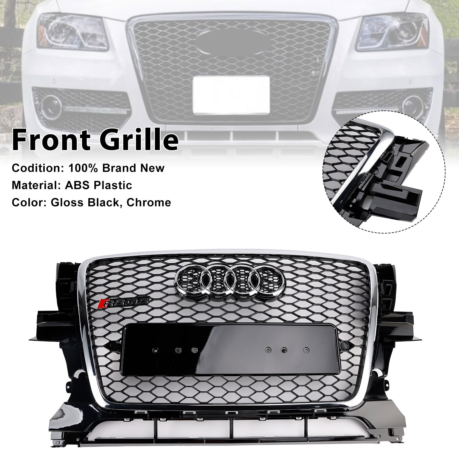 Grille de pare-chocs avant chromée/noire pour Audi Q5 2009-2012 8R0853651B